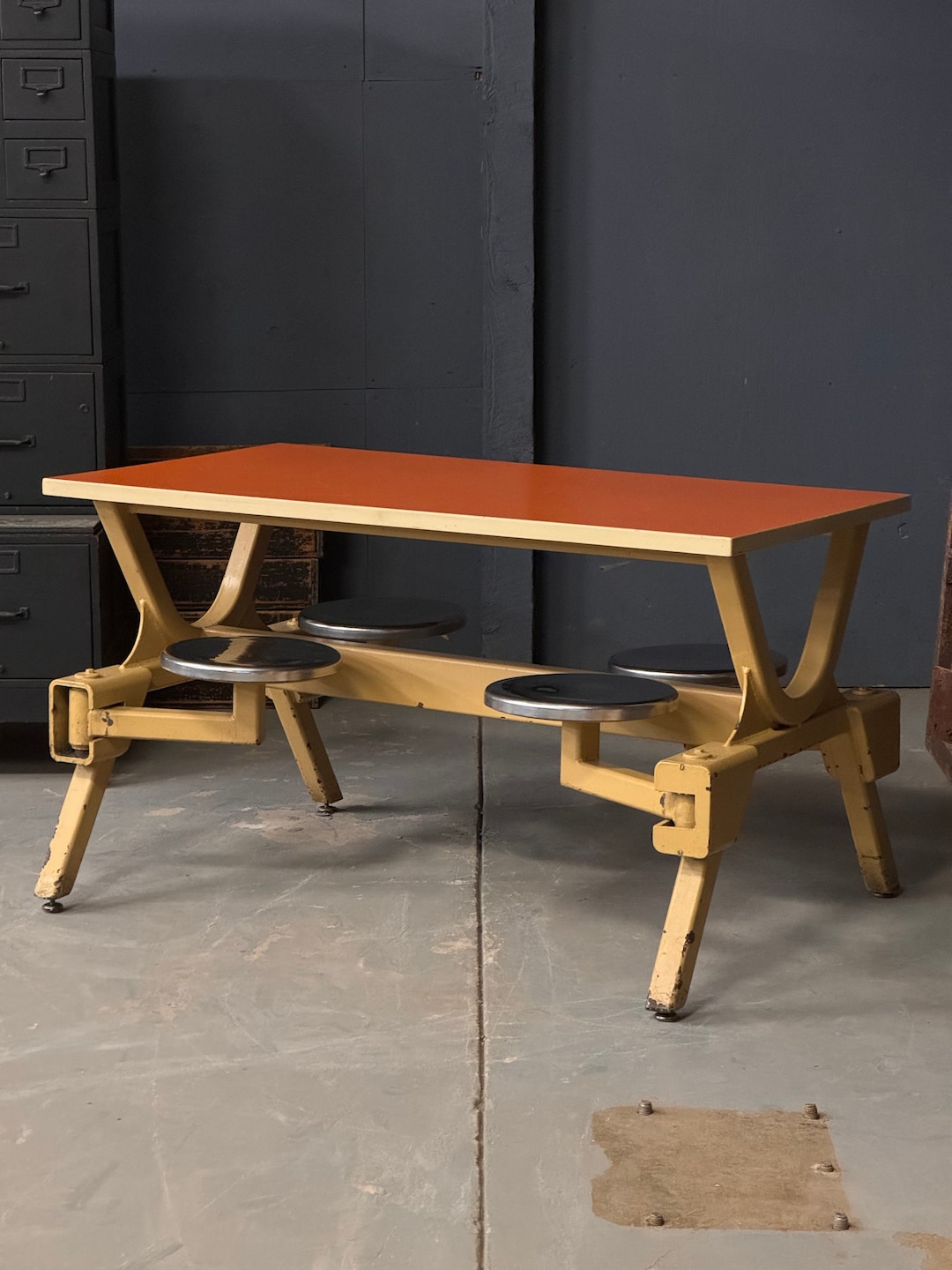 Vintage Industrial Swing Out Seat Table, Restaurant Dining Table - Etsy