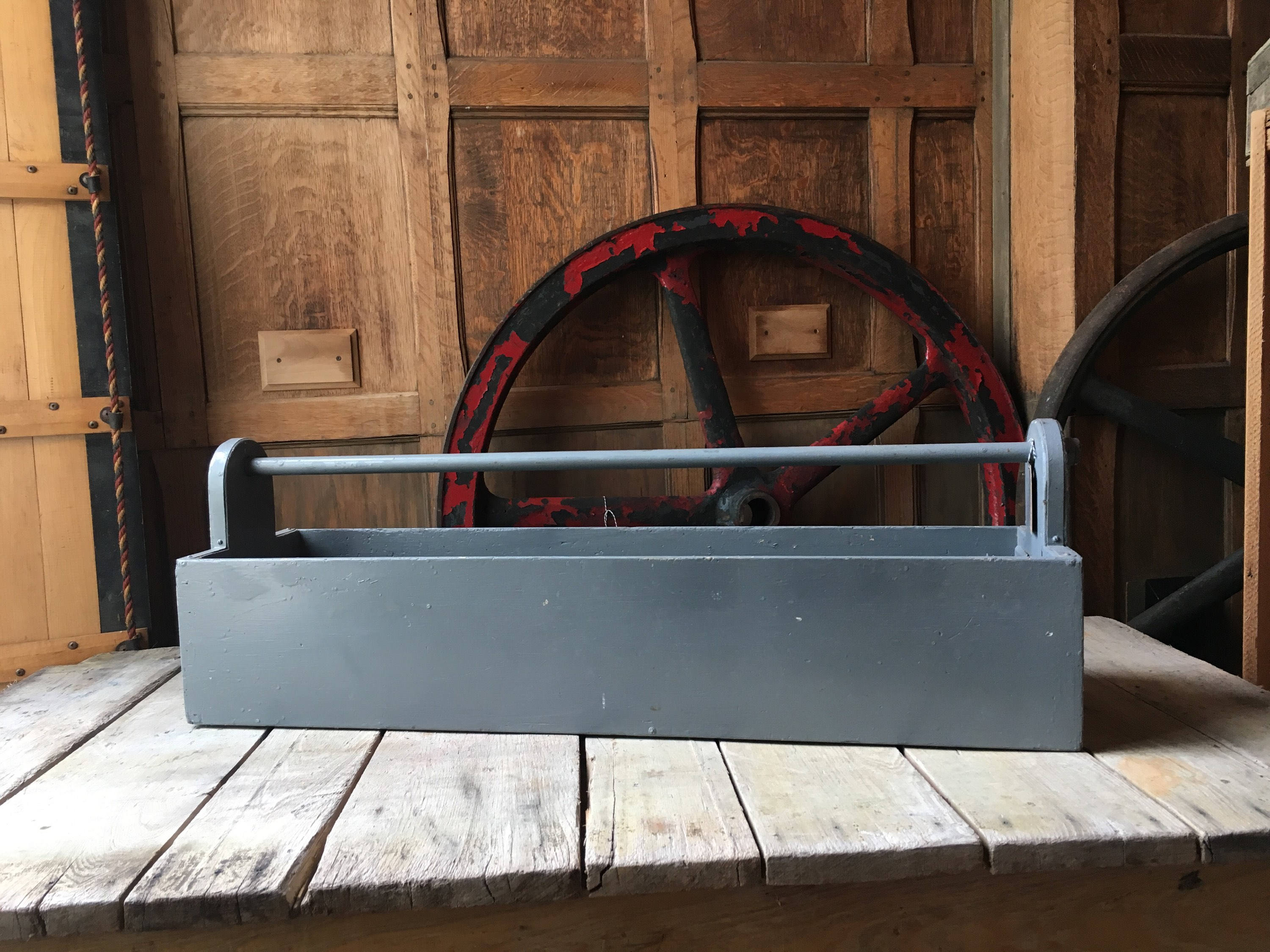 Large Antique Tool Caddy Handmade Wood Tool Box Rustic Wooden Toolbox Wood Tool Tote Carpenters Tool Box