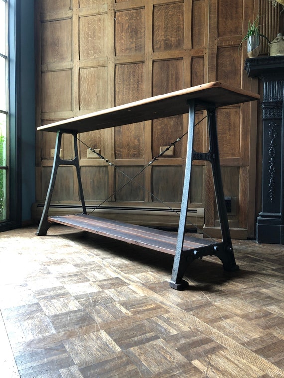 Antique Industrial Console Table Cast Iron Leg Sofa Table Etsy