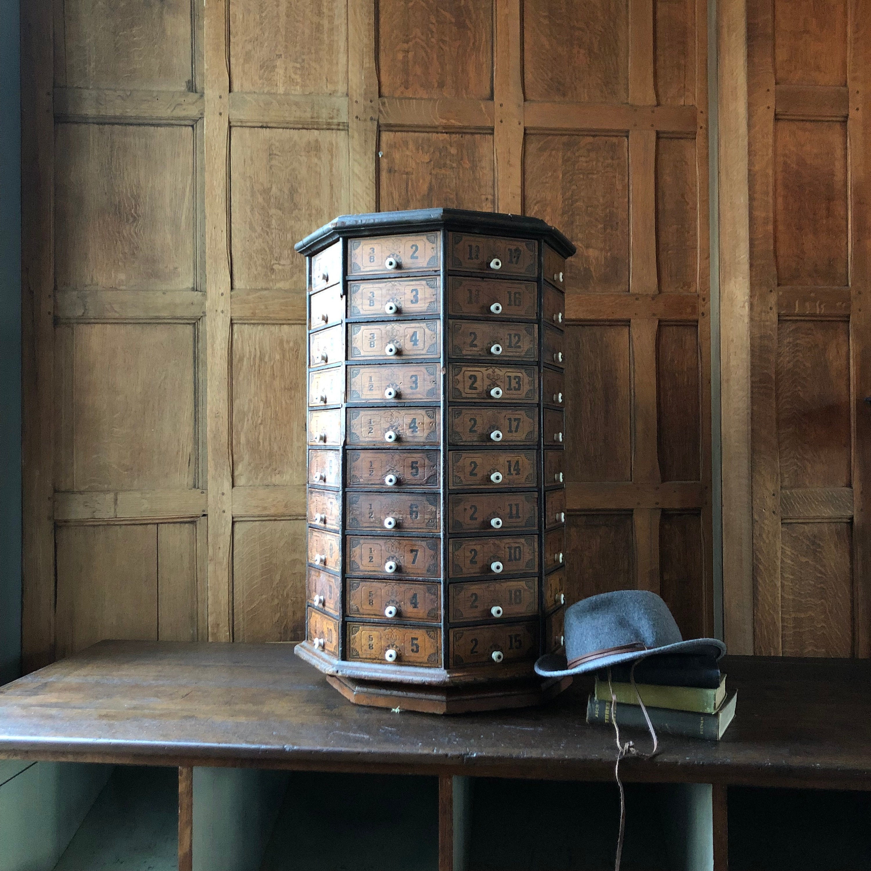 Antique Hardware Store Nail Bin, Rotating Octagonal Hardware