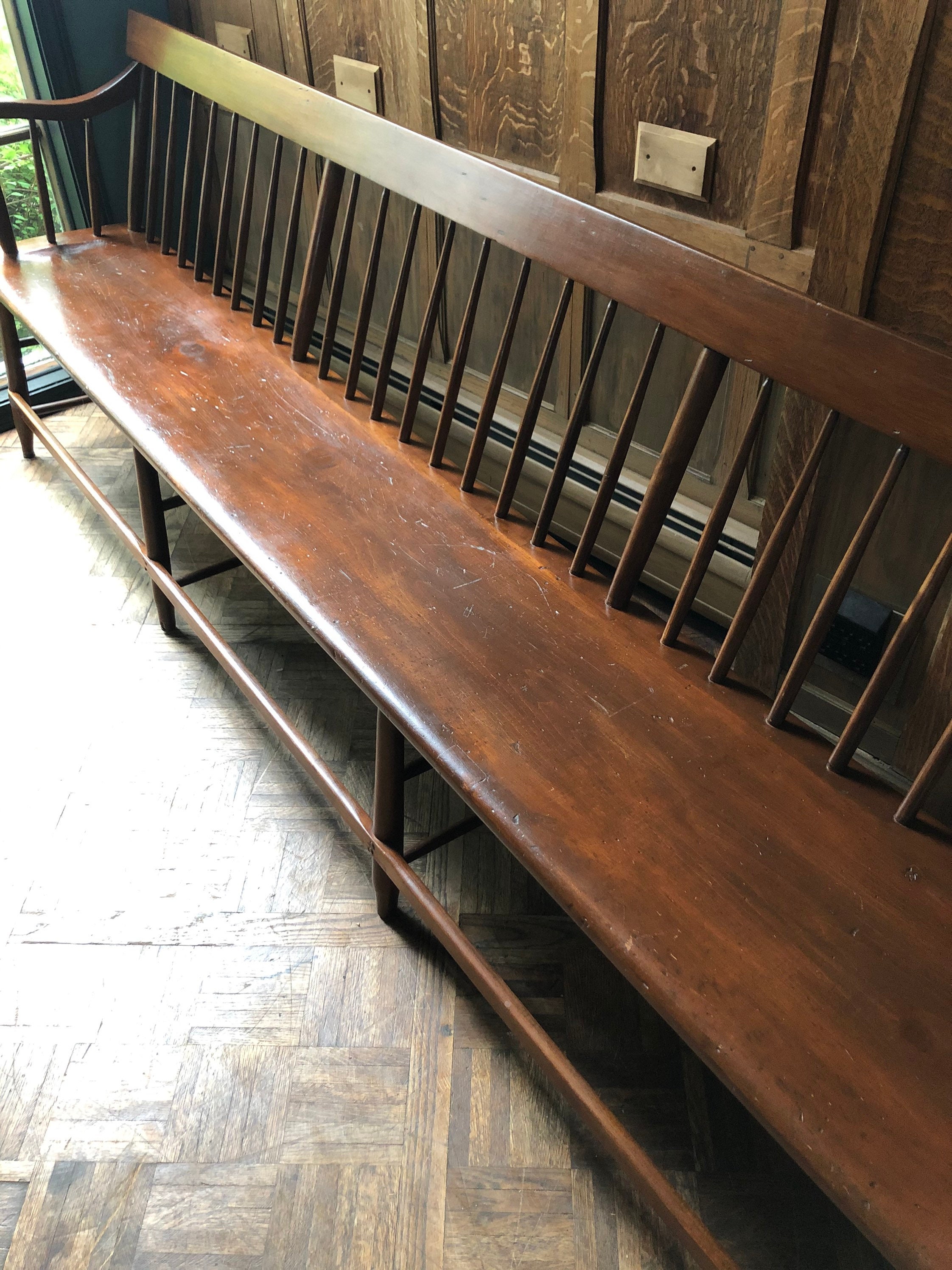 Antique Farmhouse Bench, Primitive Spindle Back Bench, Vintage Entryway