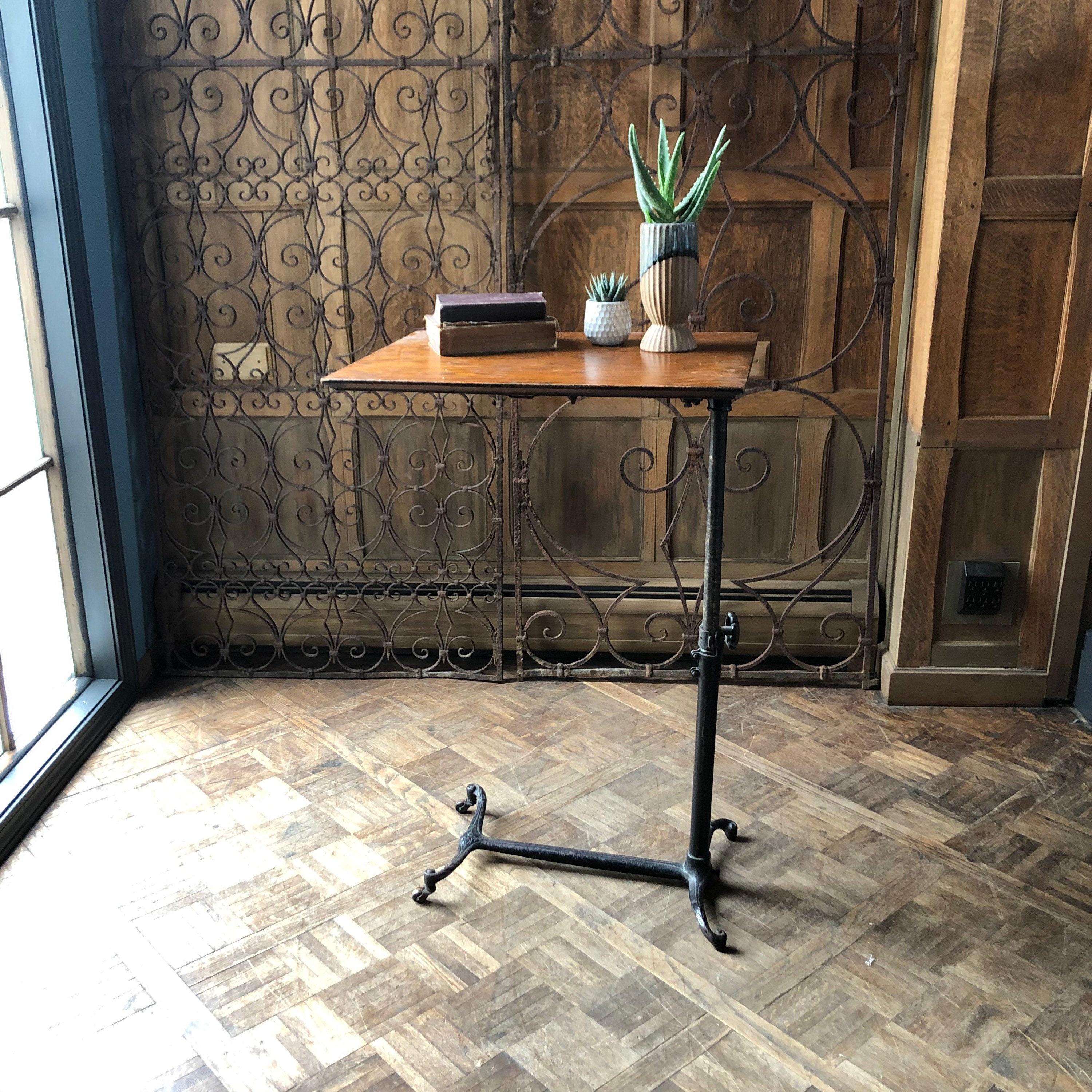 Antique Adjustable Side Table Medical Bedside Table Industrial