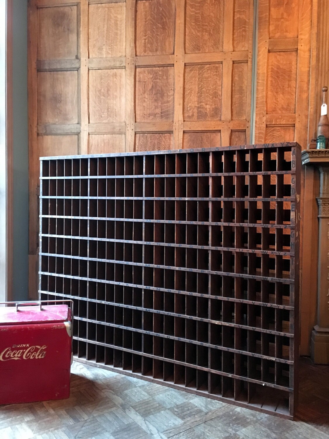 Antique Post Office Sorting Unit, Post Office Box, Wood Shelving Unit