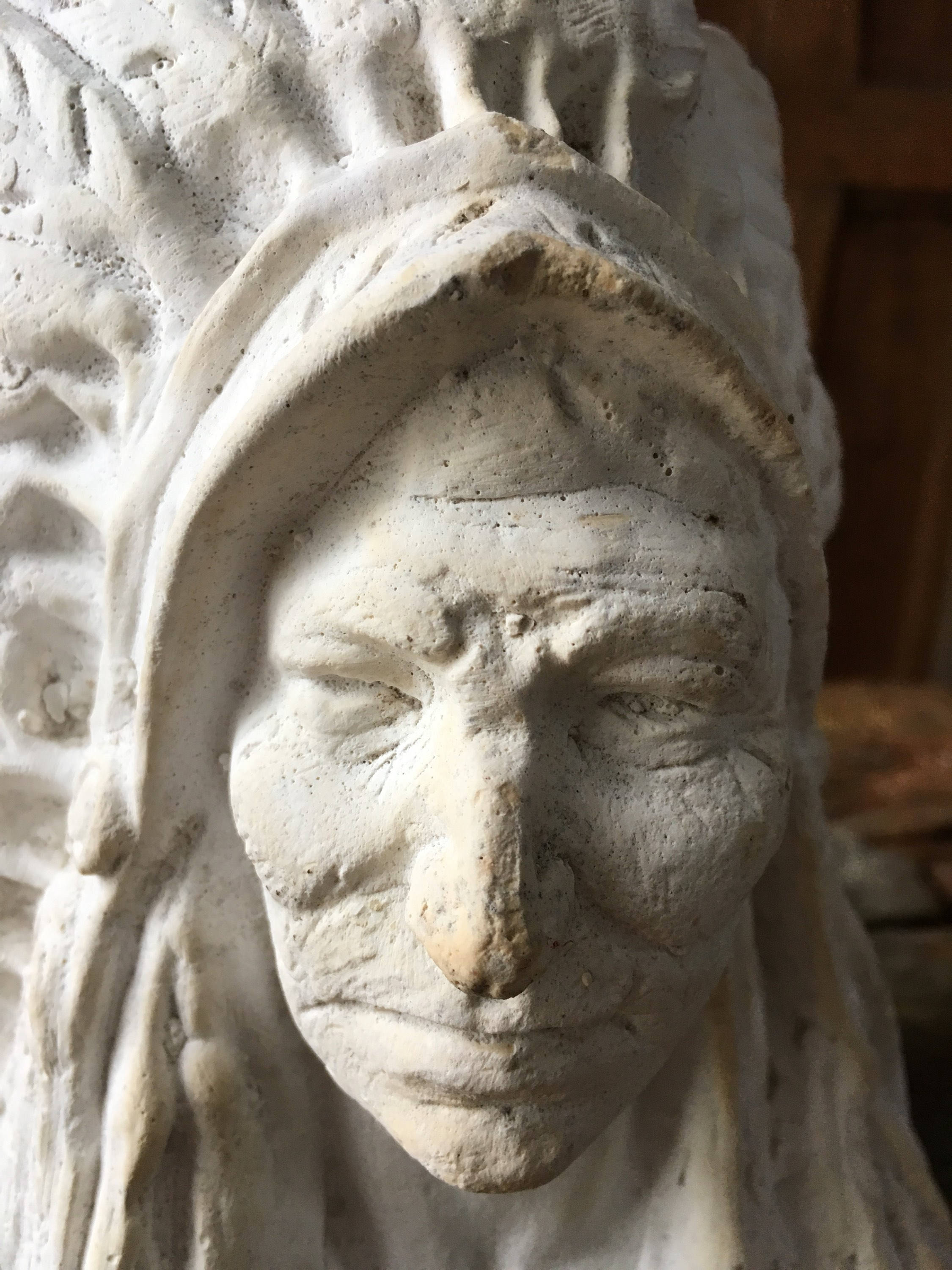 Vintage Chalkware Native American Indian Bust Statue, Ceramic Indian