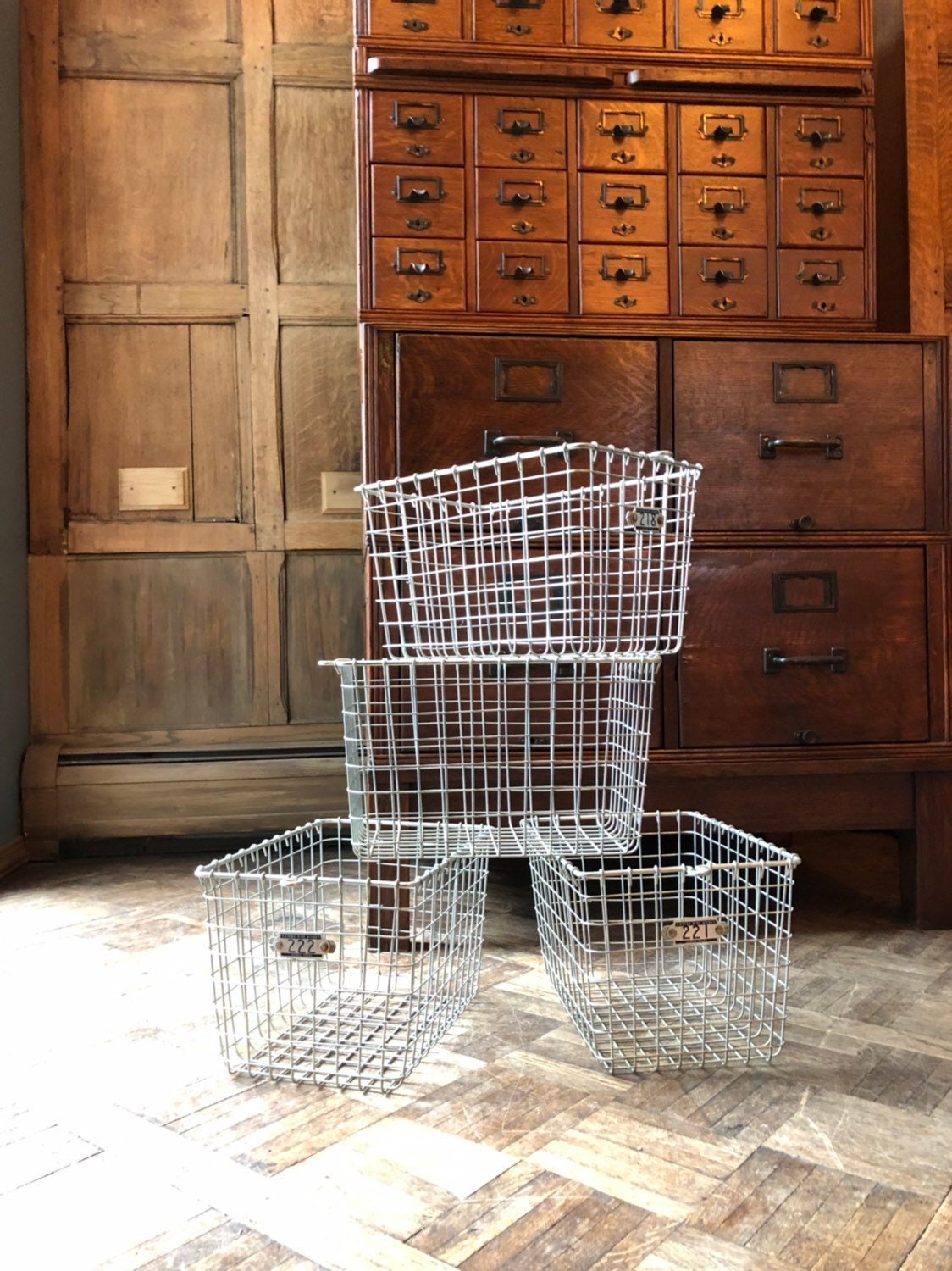 Vintage Wire Baskets Lot Of 4 Gym Locker Basket Industrial