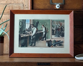 Antique Tinsmith Lithograph, Hand-Colored Print, Framed
