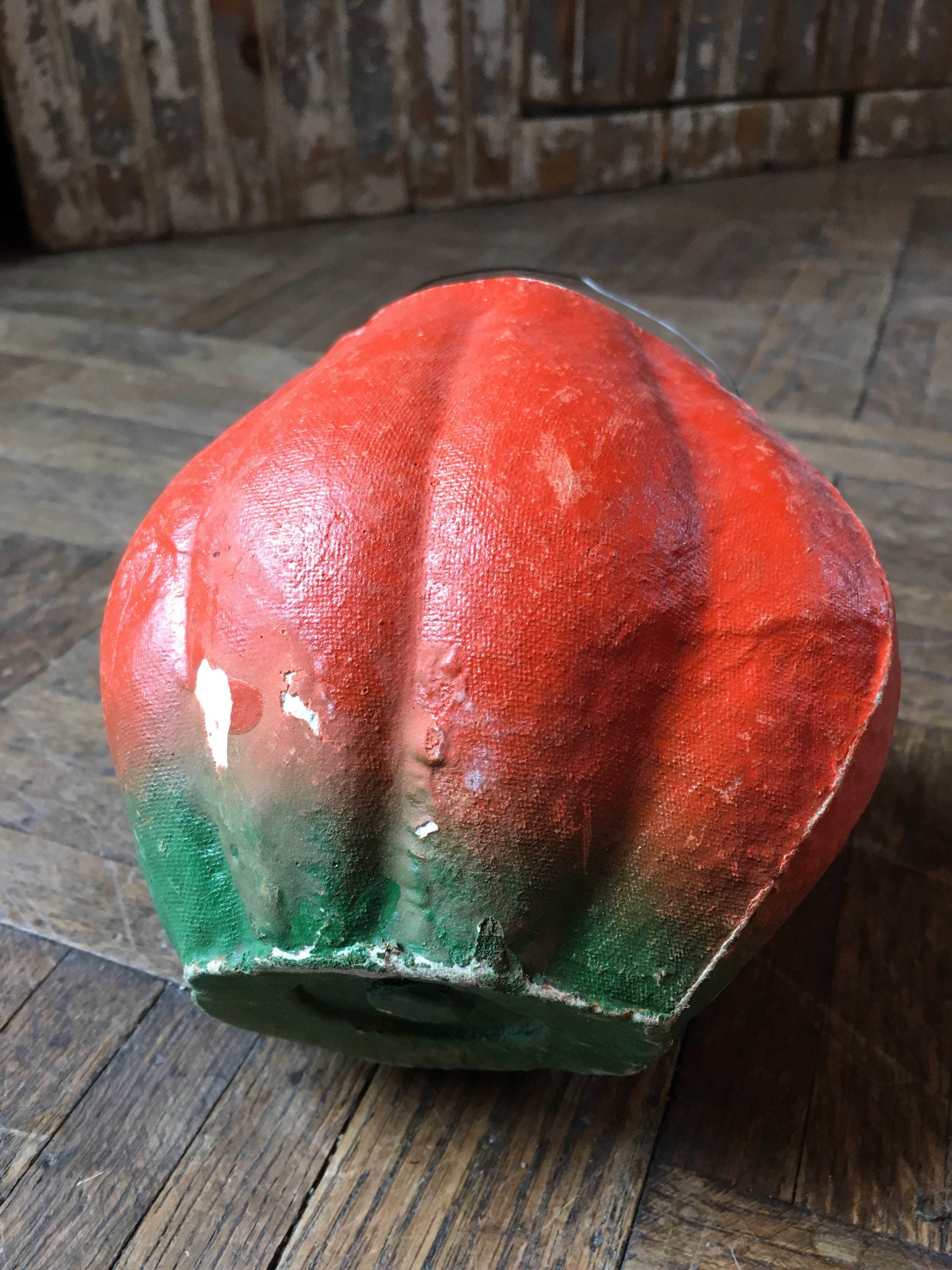 Antique Paper Mache Pumpkin, 1930s Halloween Decor, Vintage Paper Mache