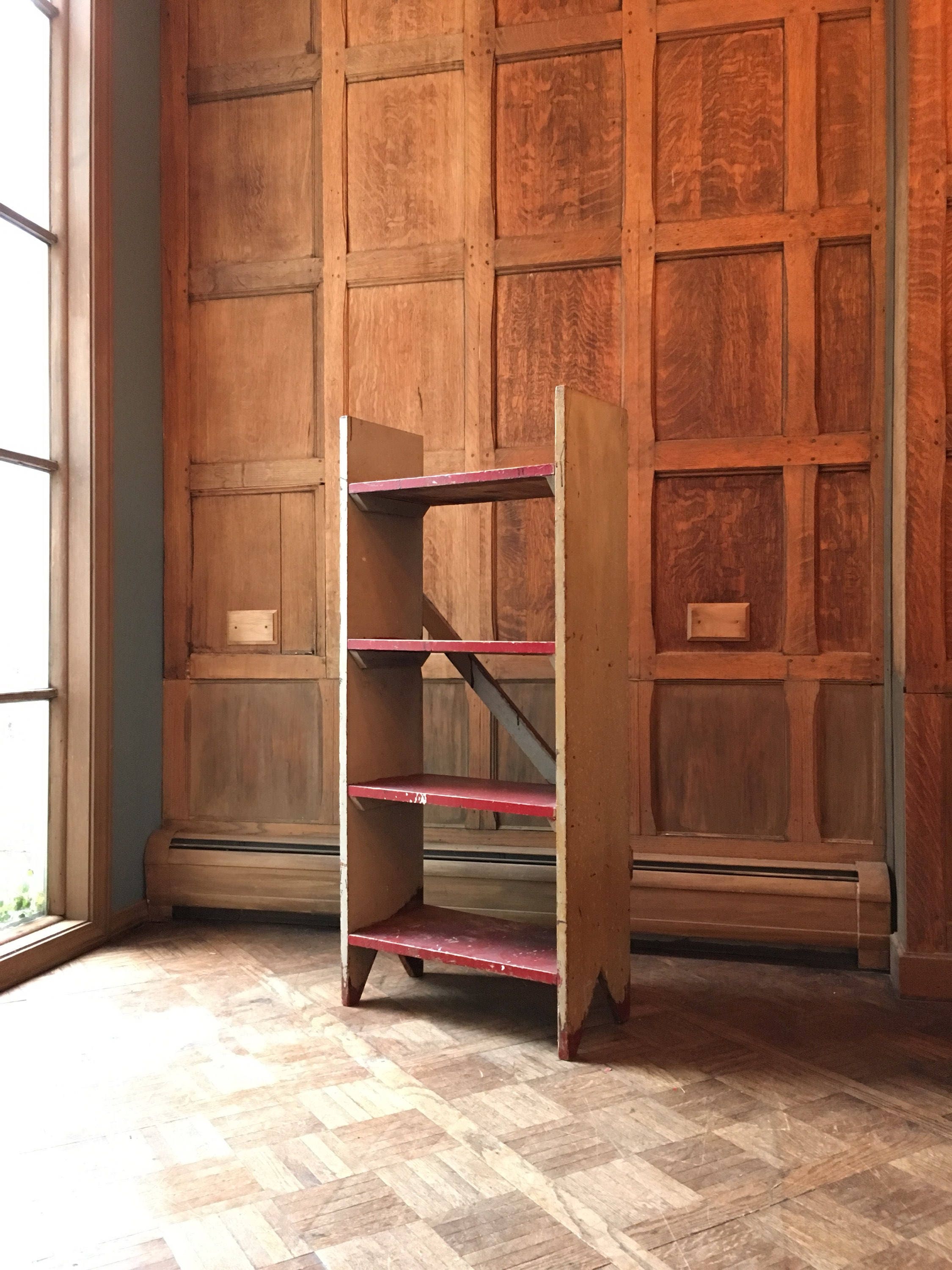 Vintage Industrial Shelf, Primitive Painted Wood Shelf, Old Hardware