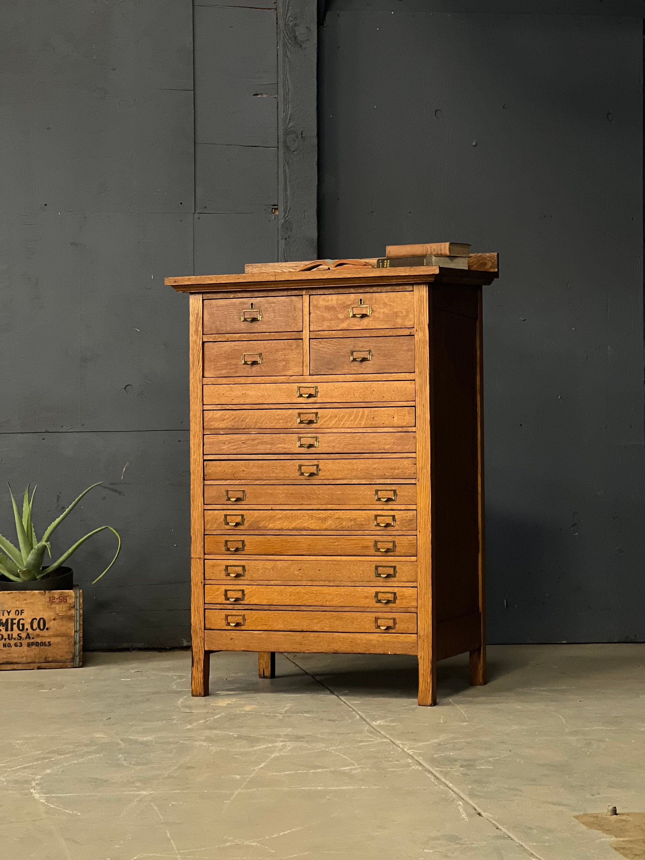 Antique Multi Drawer Oak Drawer Unit, Antique Card File