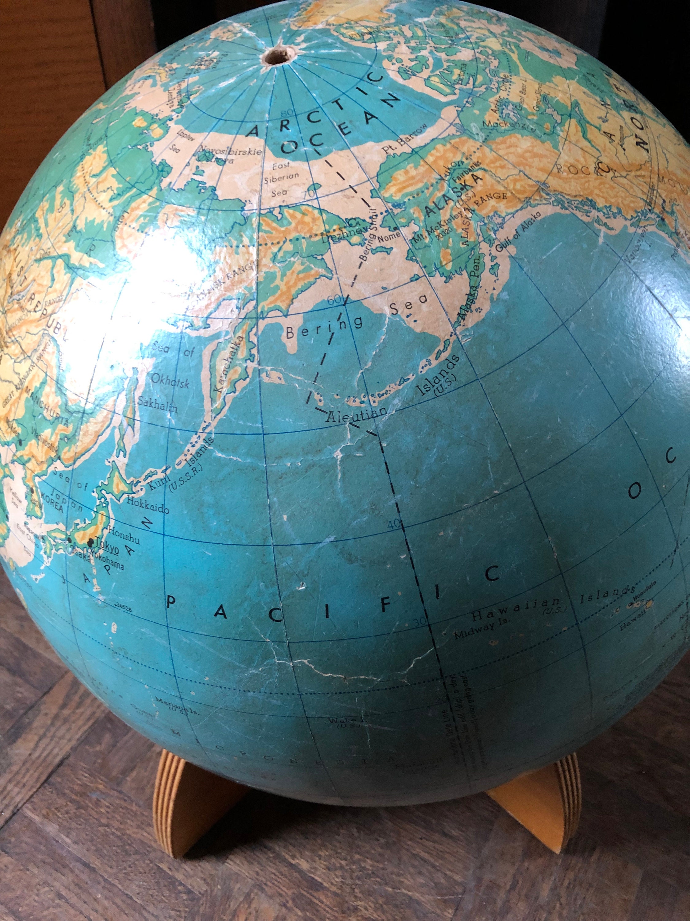 Large Vintage World Globe, 16 inch globe, Physical Political World