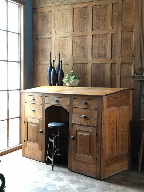 Antique Printers Standing Desk Double Sided Desk With Drawer Etsy