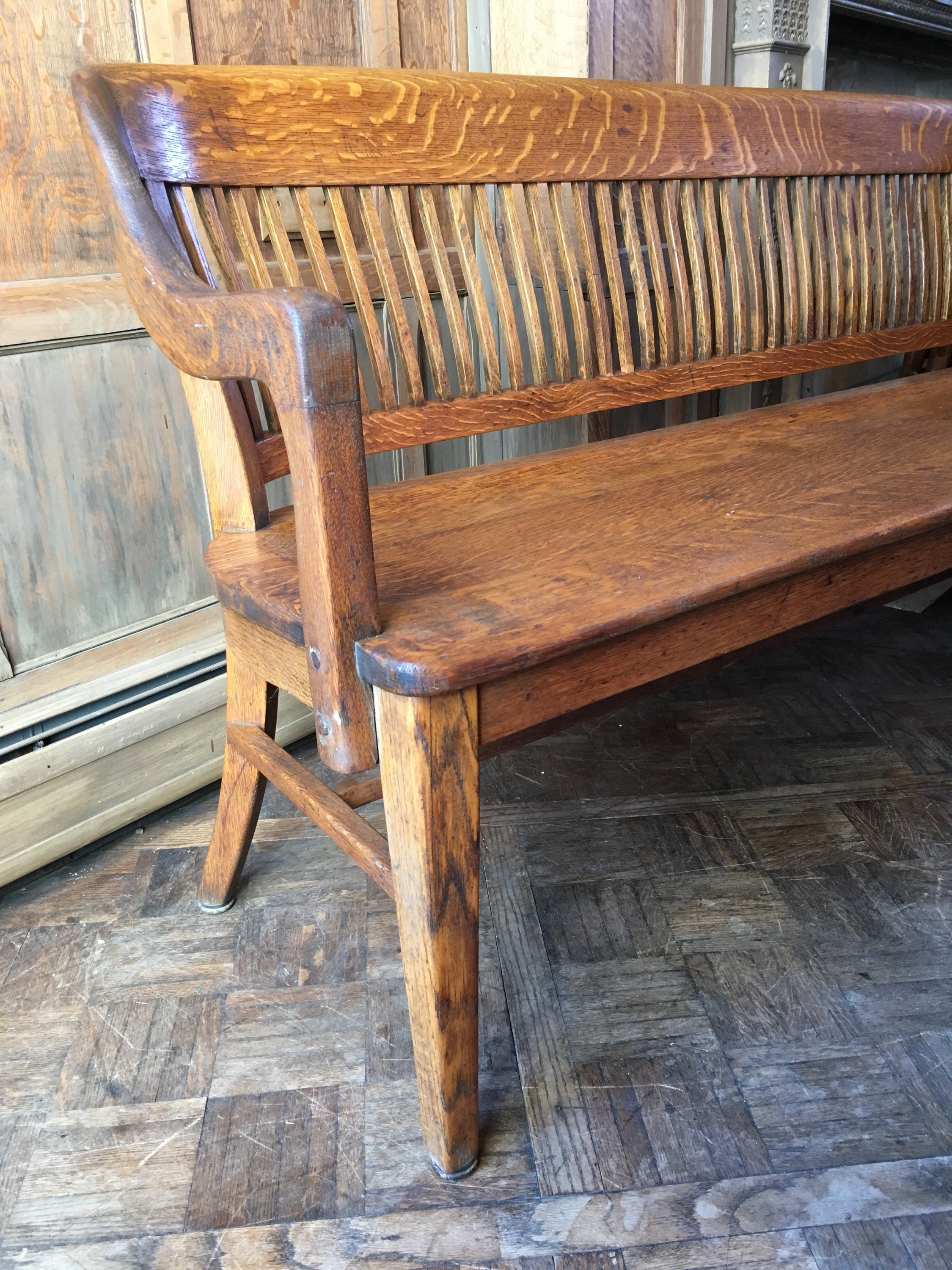 Antique Wood Bench, Oak Deacons Bench, Wood Entryway Bench