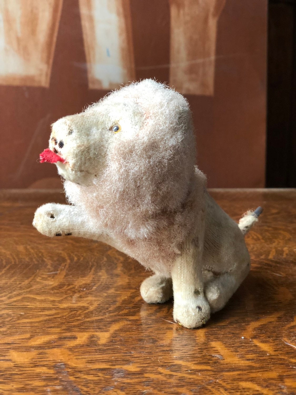 RESERVED Antique Lion Wind Up Toy, Mohair Lion Toy, Mechanical Lion