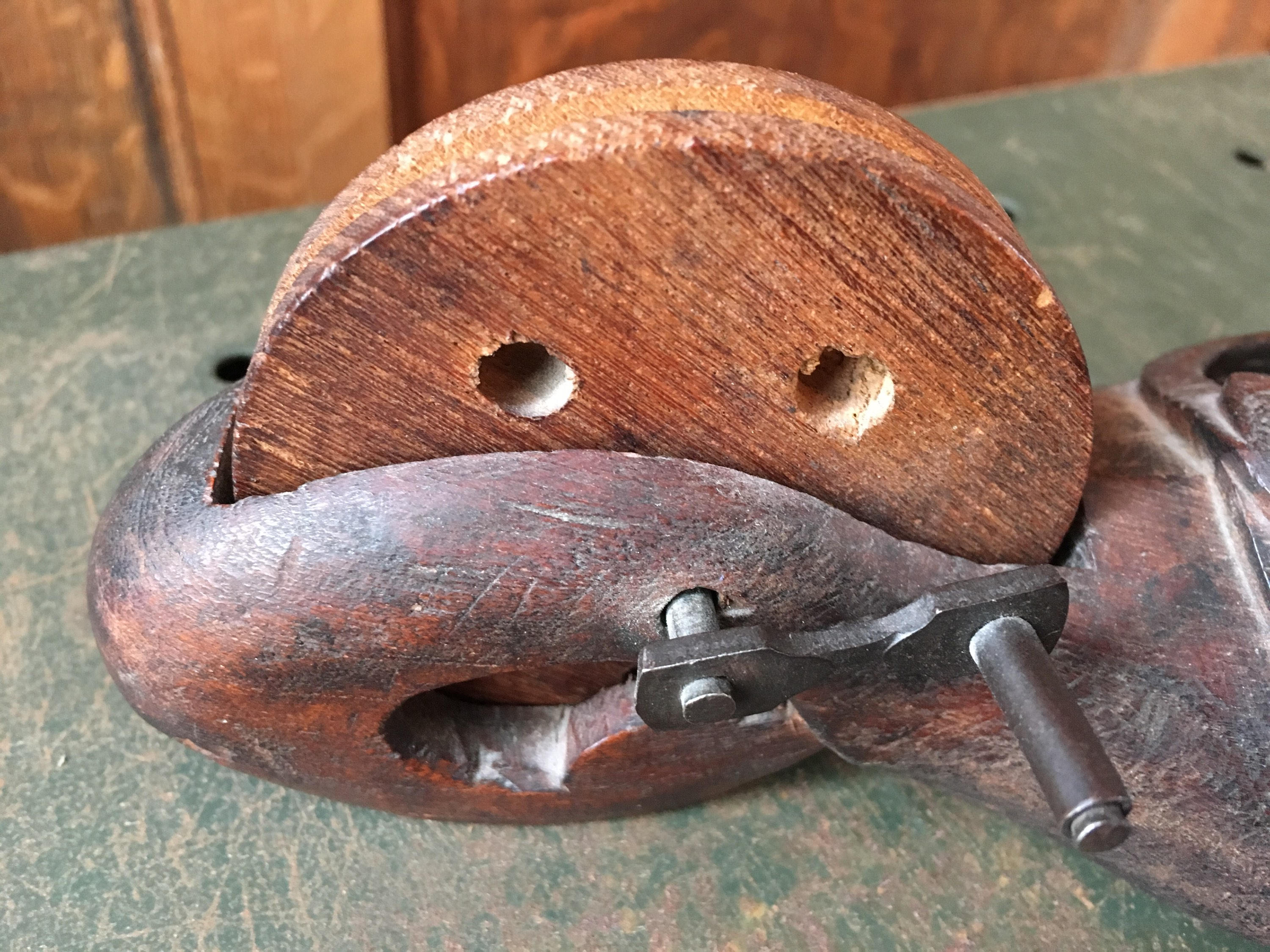 Antique Chalk Line Tool, Hand Carved Chalkline Tool, Vintage Wood and Metal Chalk Line