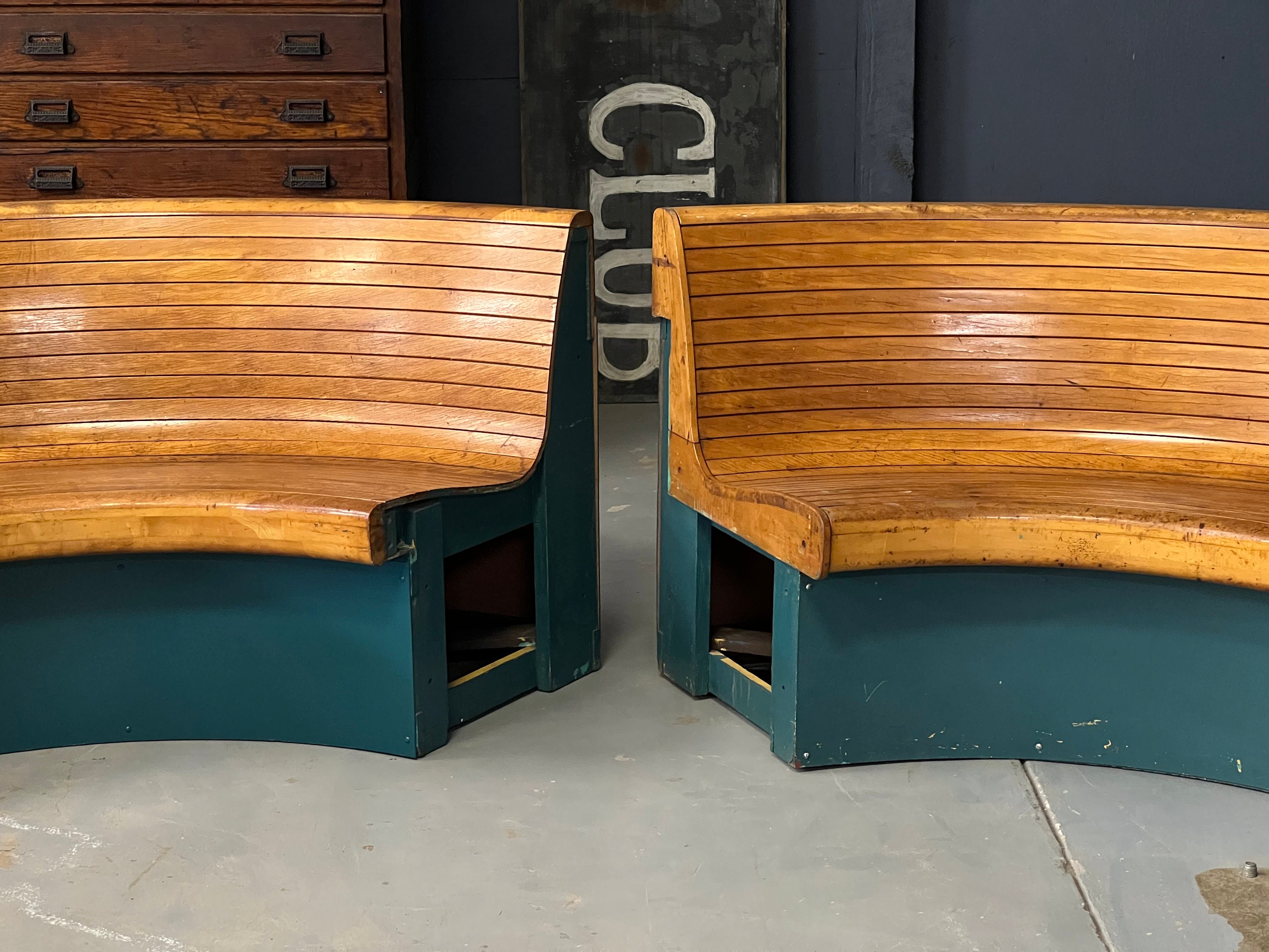 Antique Brunswick Bowling Alley Bench, Large UShape Maple Bowling