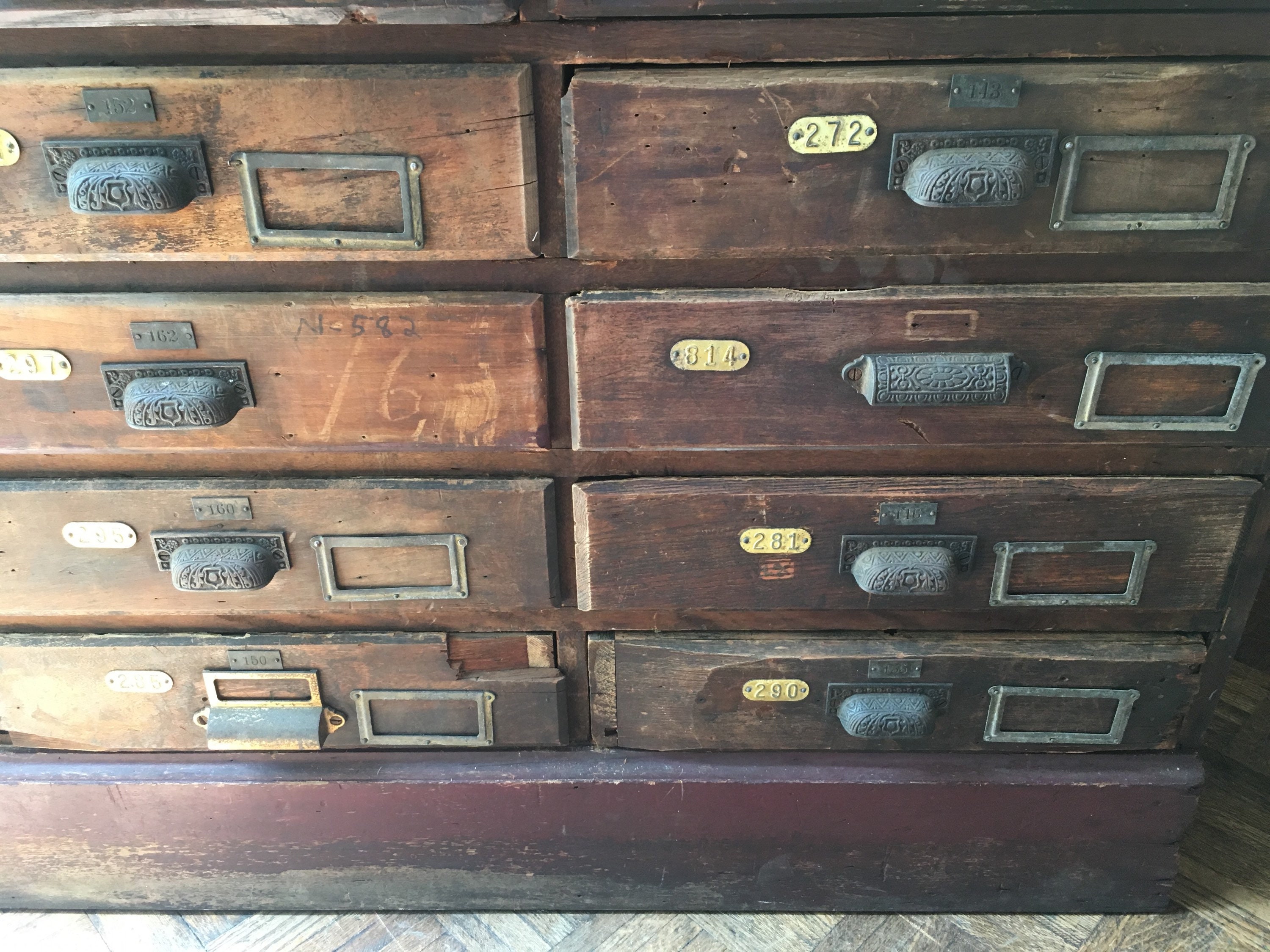 Antique Hardware Store Drawer Unit, Industrial Wood Parts