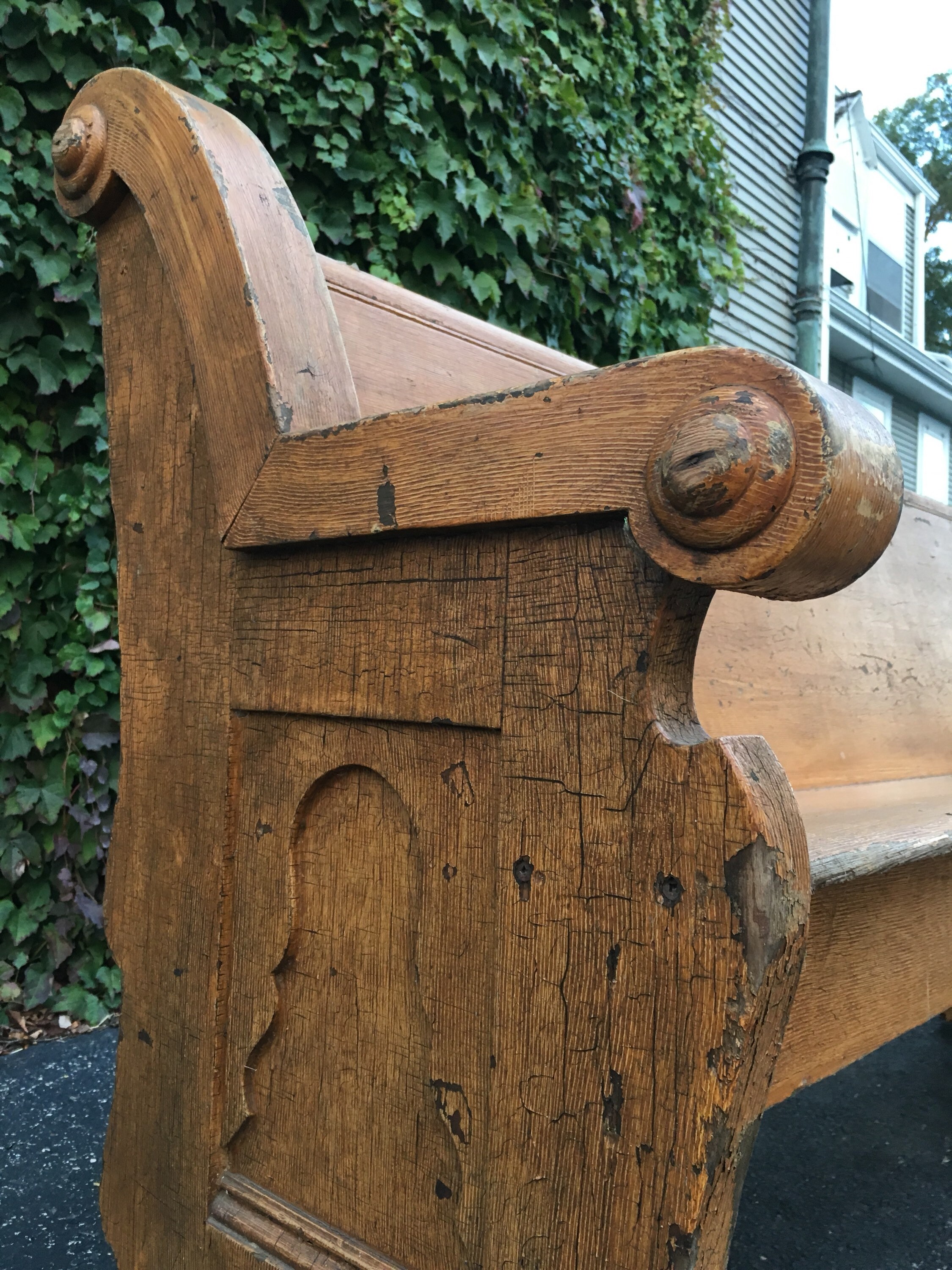 Large Antique Church Pew Bench, 9.5 Foot Bench, Entryway Bench, Wooden