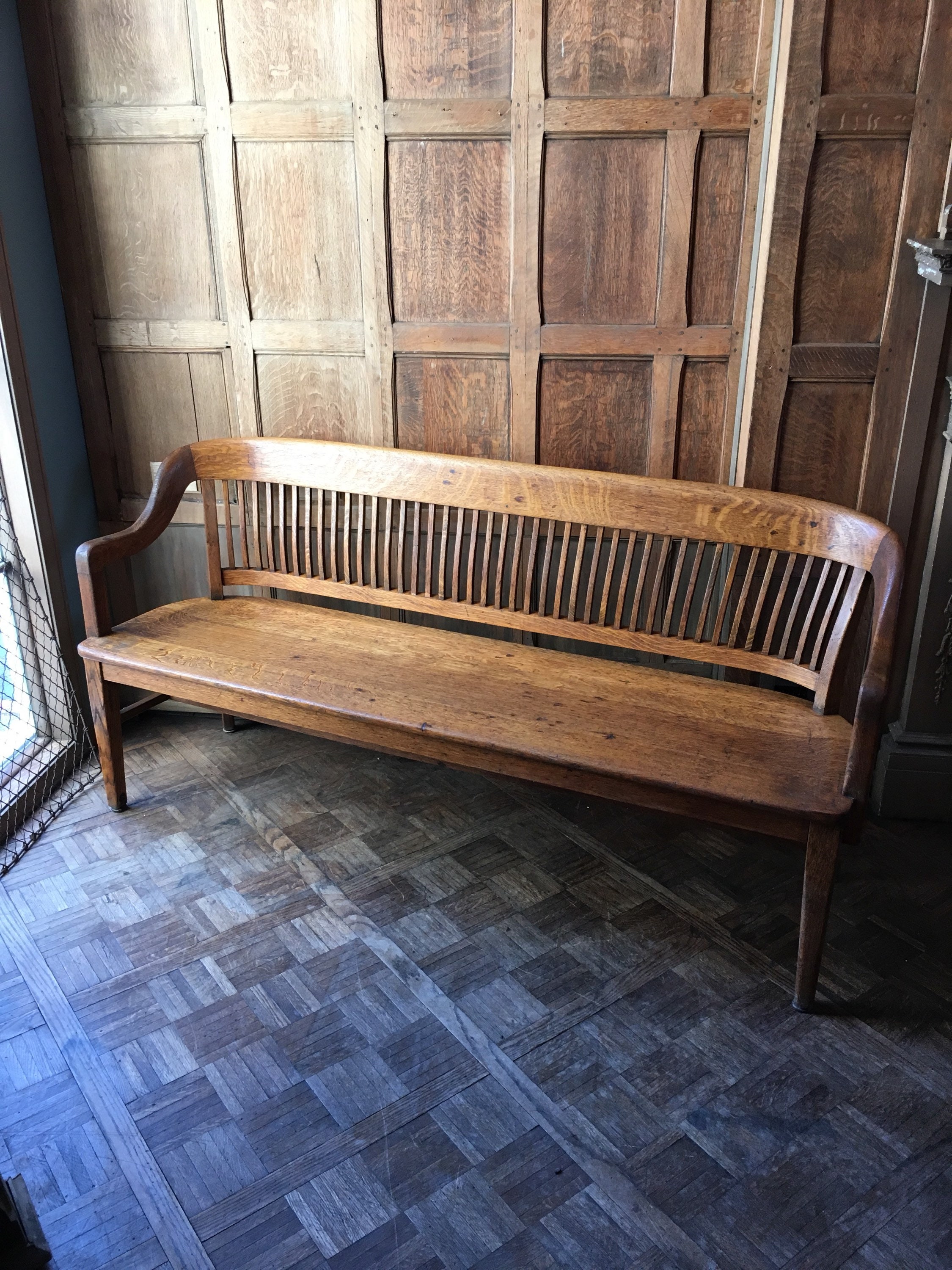 Antique wood bench, oak deacons bench, wood entryway bench Antique Wood Bench, Oak Deacons Bench, Wood Entryway Bench
