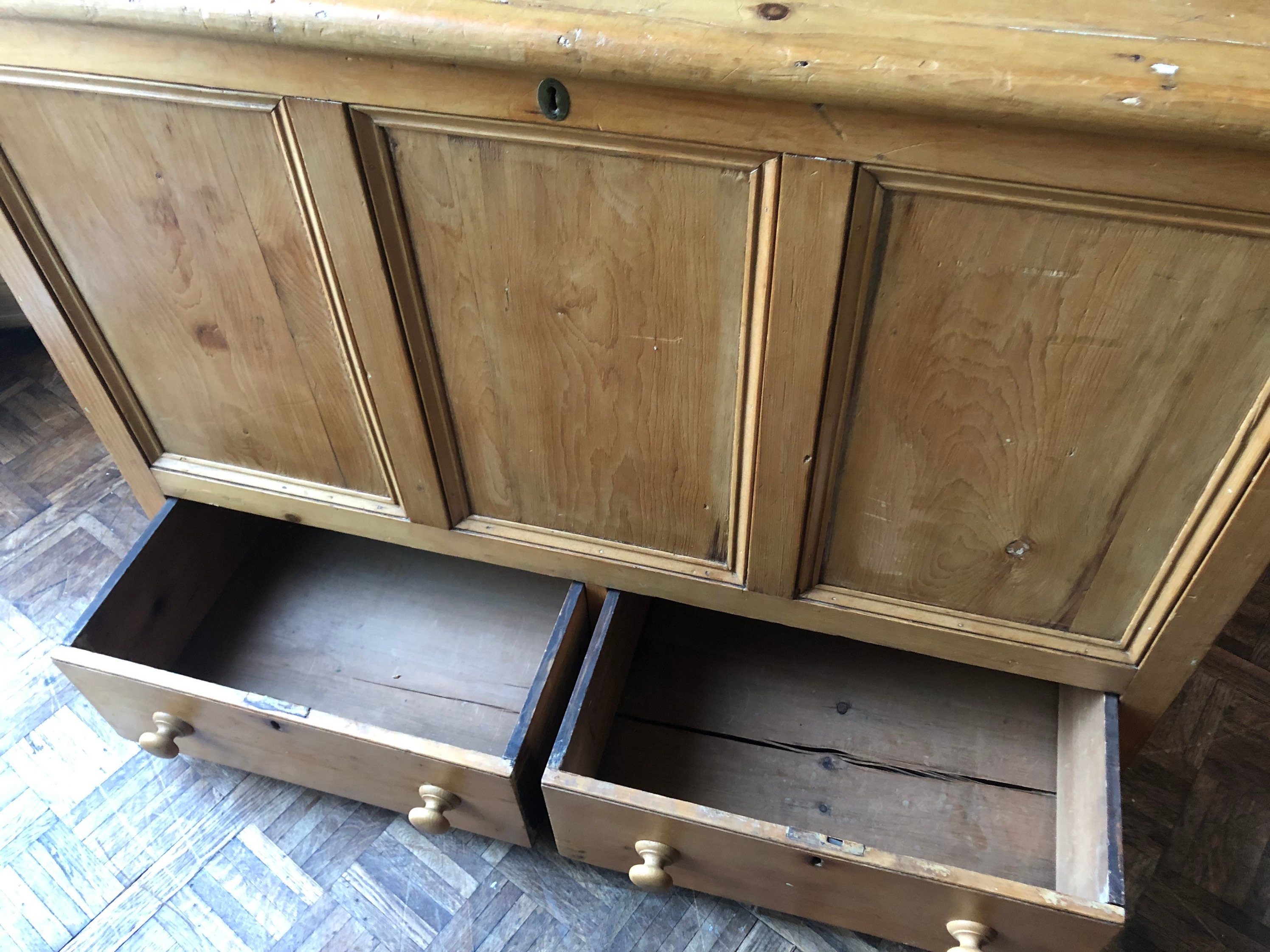 Antique Blanket Chest Two Drawers, Primitive Dovetail Pine Dresser