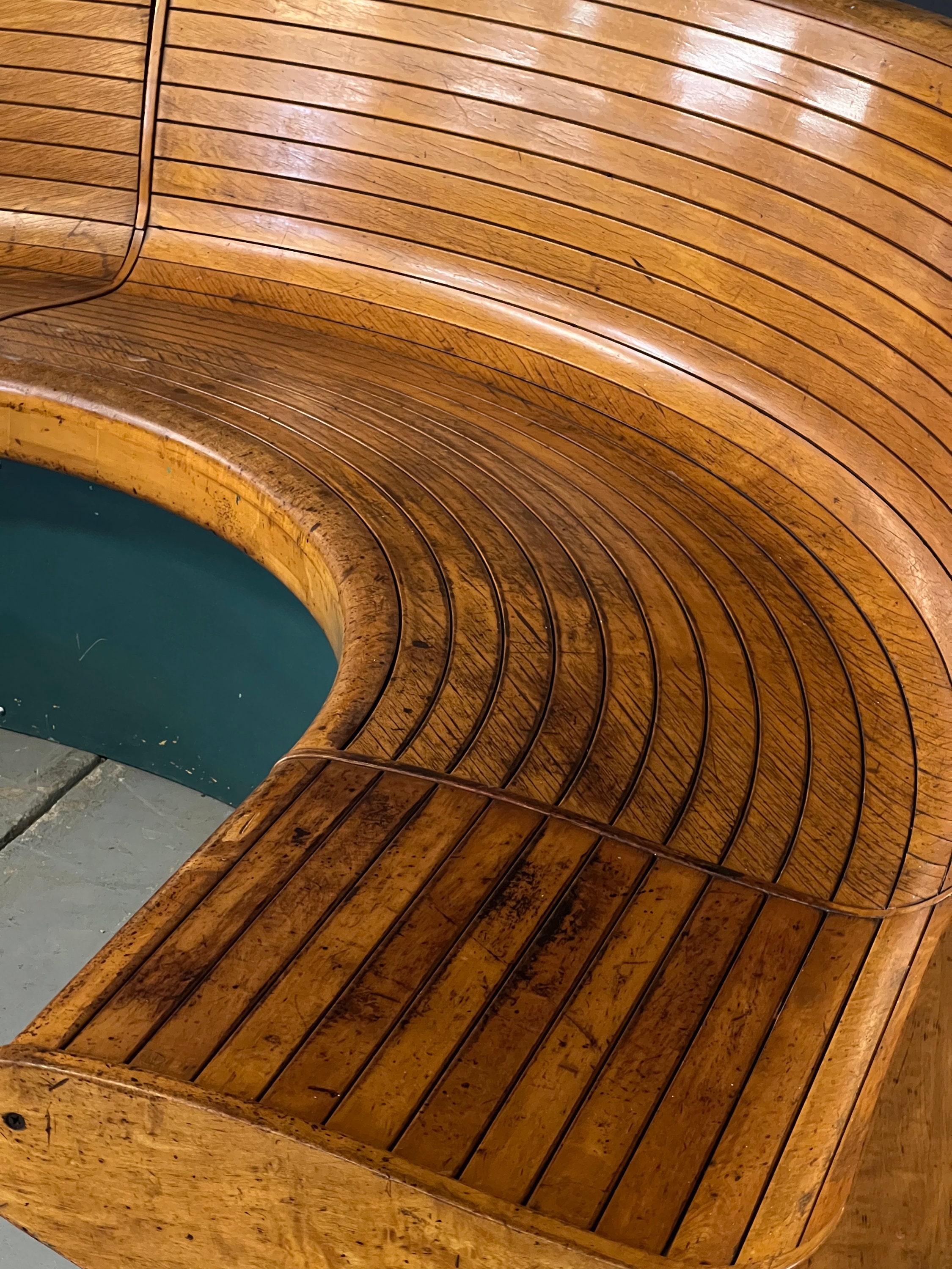 Antique Brunswick Bowling Alley Bench, Large UShape Maple Bowling