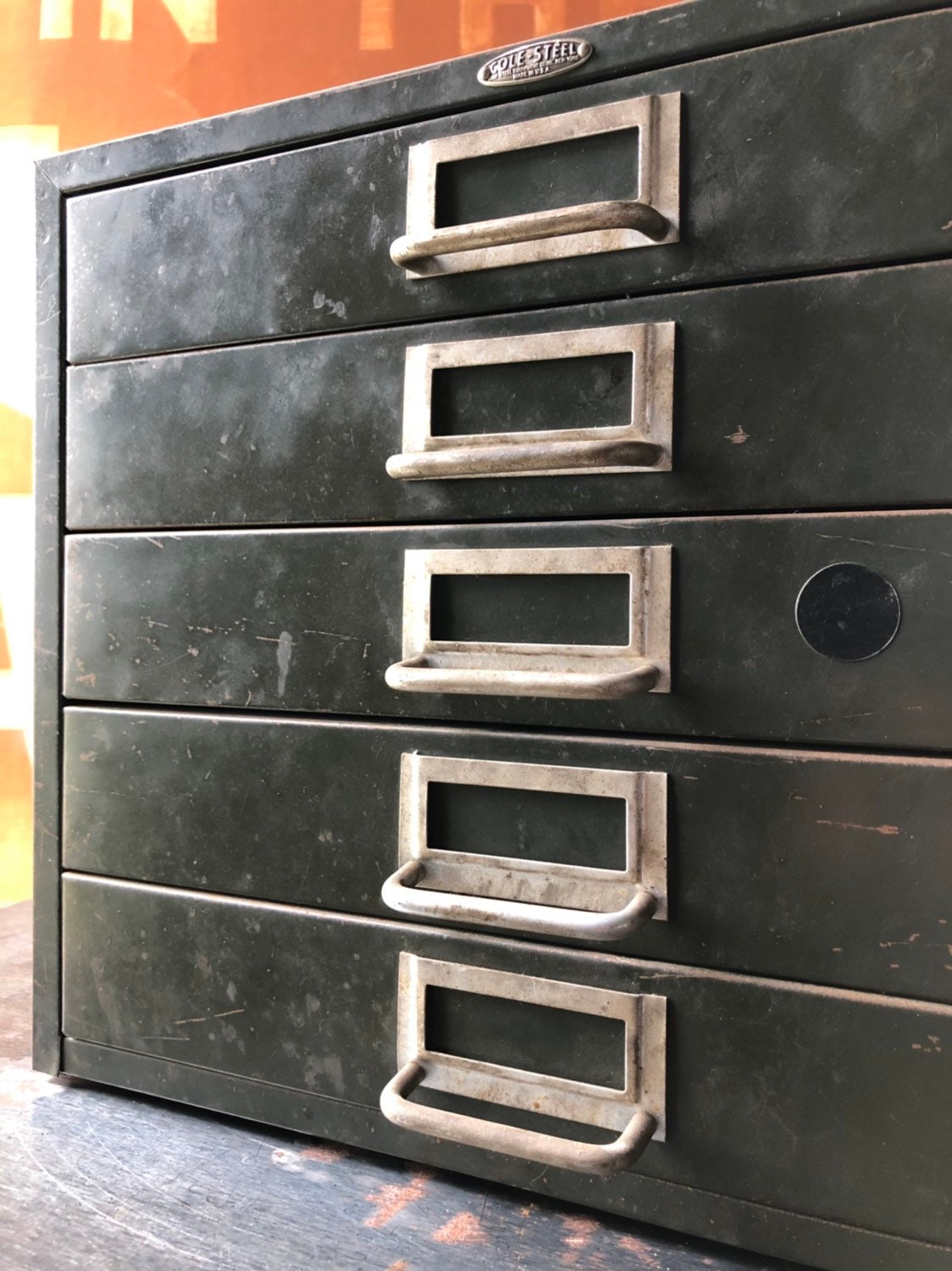 Vintage Metal Drawer Unit, Cole Steel Metal Parts Bin, Military Green