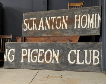 Large Antique Club Sign, Scranton Homing Pigeon Club, 16 FT Long Antique Building Sign, Antique Hand Painted Trade Sign