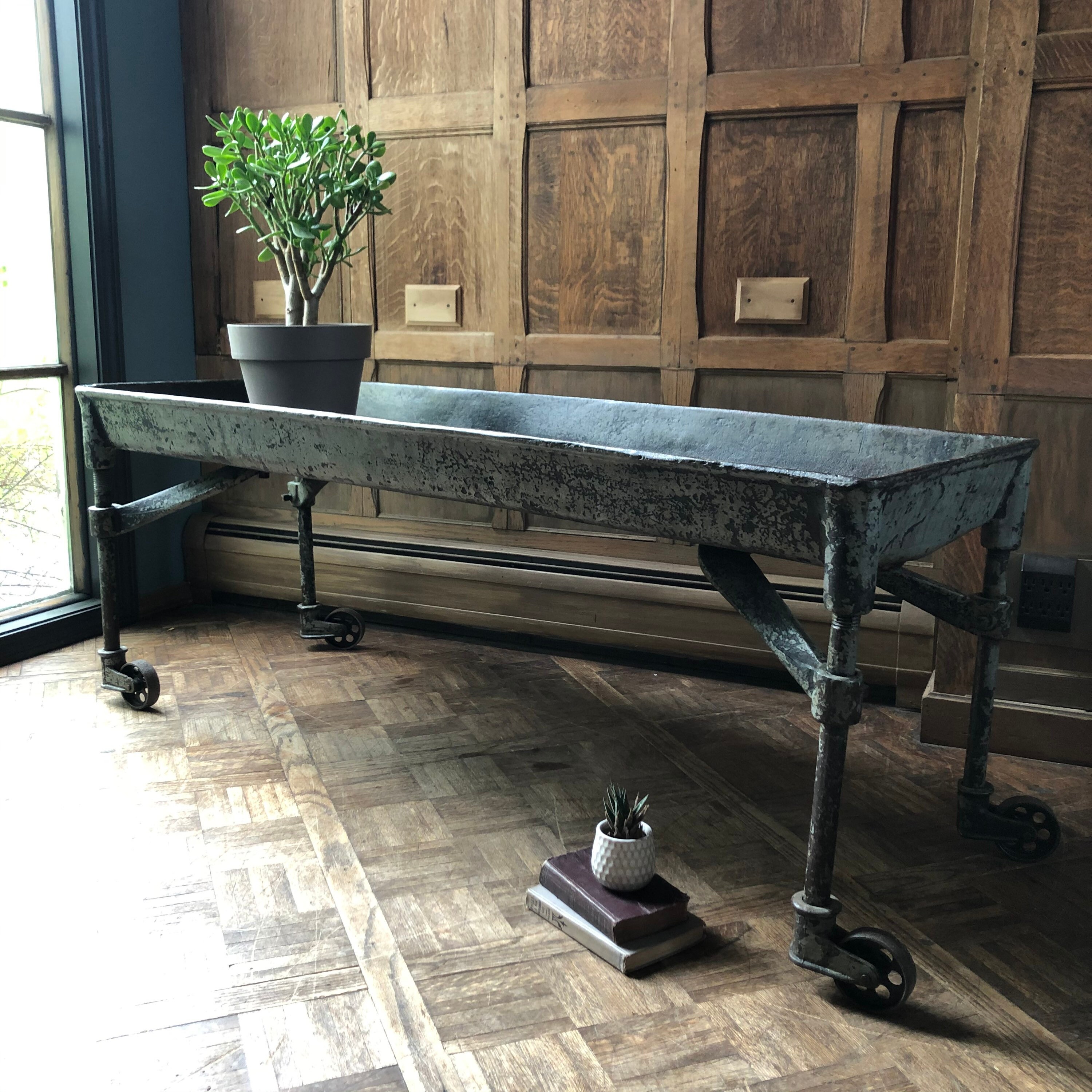 Low Industrial Console Table Trough, HEAVY Cast Iron Machine Table