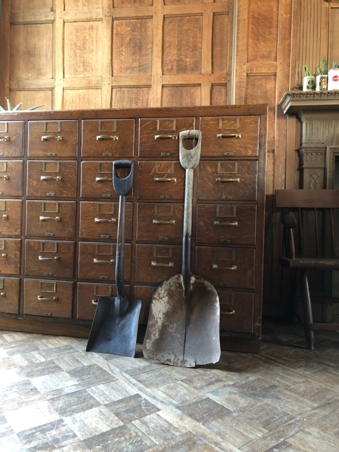 Pair Of Vintage Coal Shovels Antique Wood And Metal Shovels