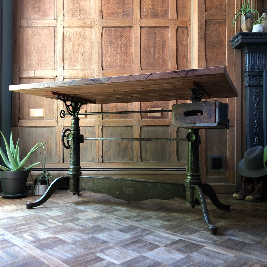 Antique Cast Iron Drafting Table, Industrial Dining Table, Vintage Standing Desk, Adjustable