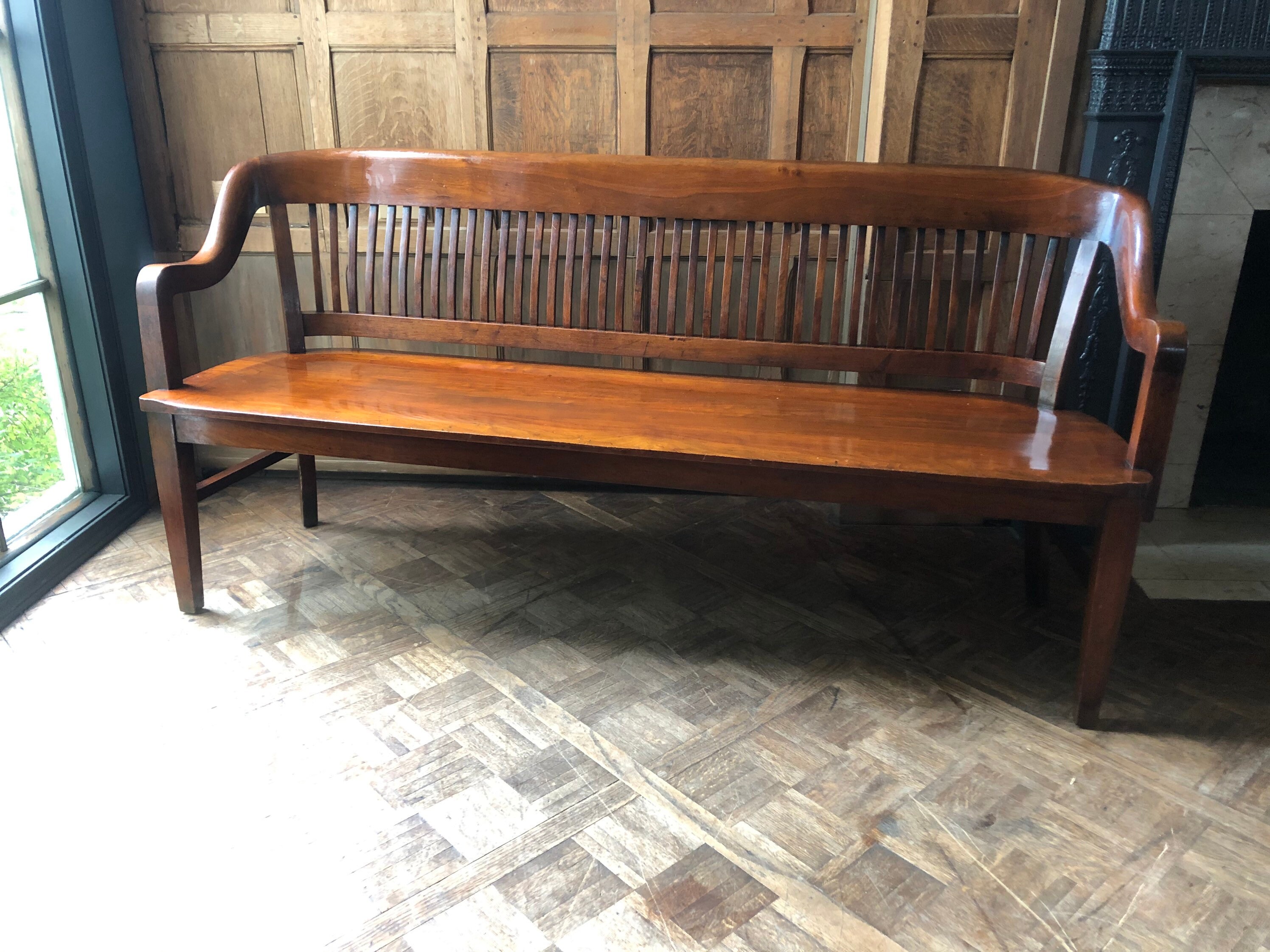 Antique Wood Bench, 1920s Oak Deacons Bench, Wood Entryway Bench
