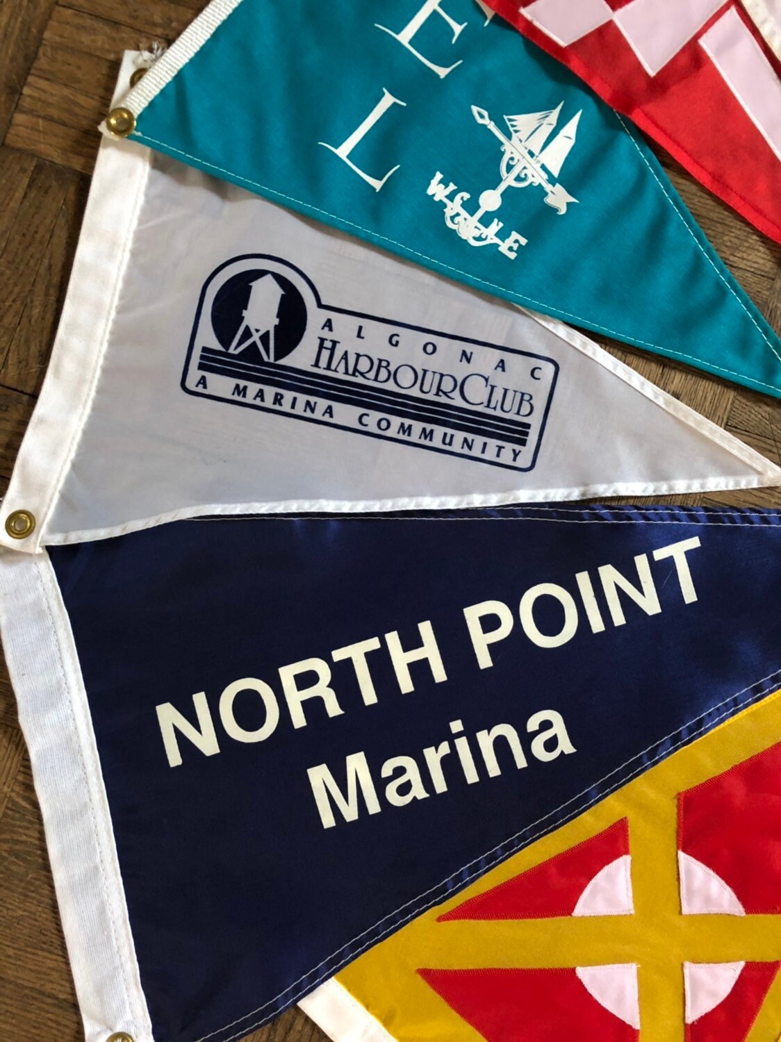 Vintage Yacht Flags, Lot Of 12 Boat Flags, Marina Flags, Burgees, Beach