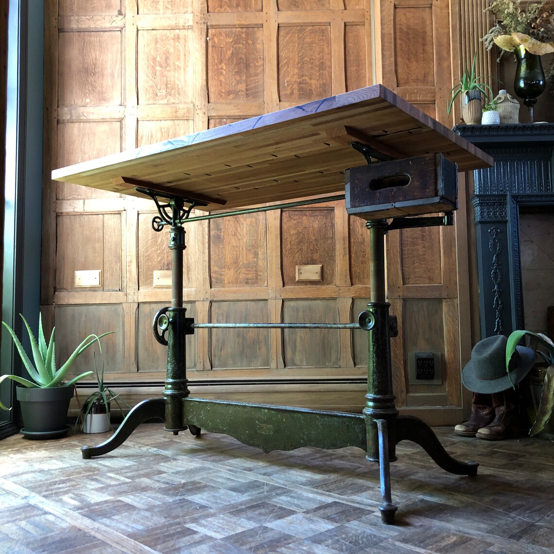 Antique Cast Iron Drafting Table Industrial Dining Table Etsy