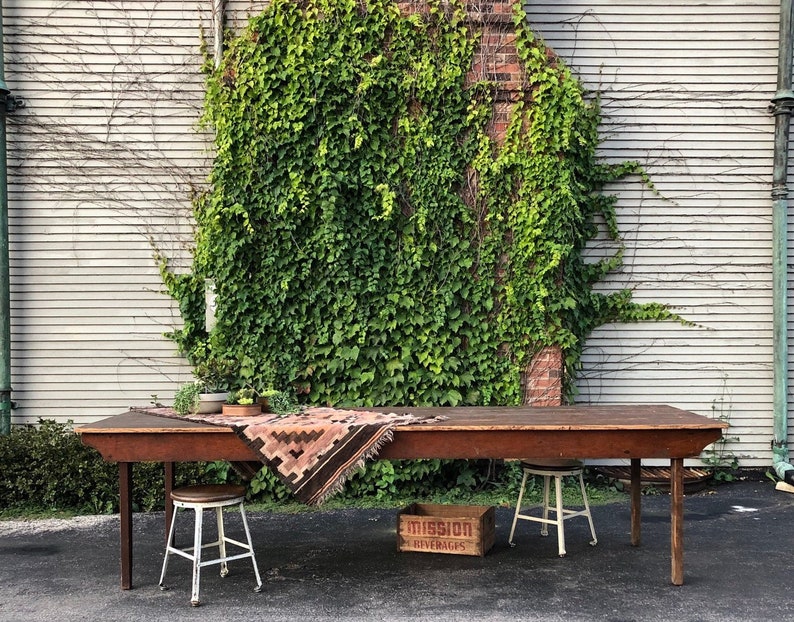 Large Primitive Farmhouse Table Antique 10 Ft Harvest Folding Beer Garden Rustic Dining Wedding