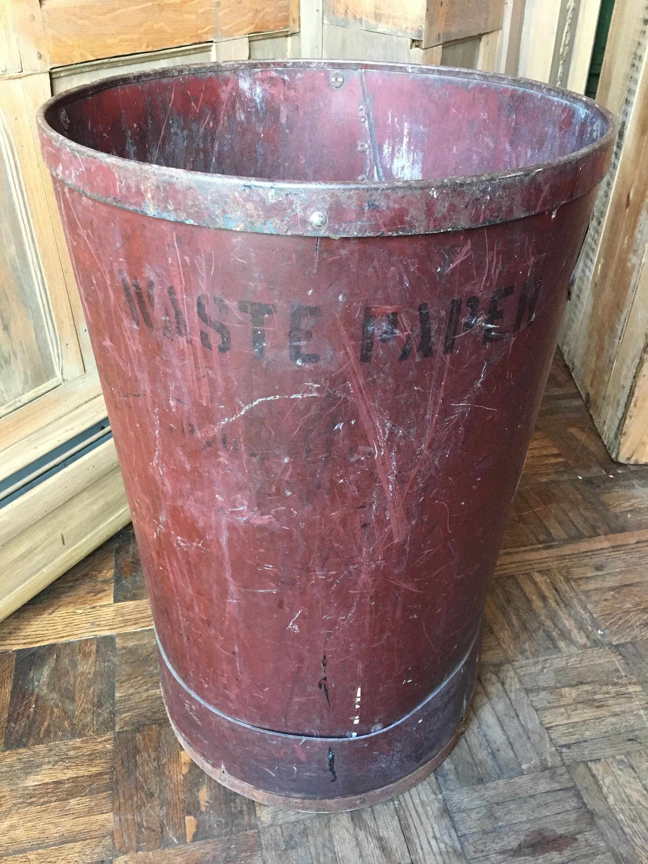 Vintage WASTE PAPER Bin, Large Bin With Handles, Industrial Storage