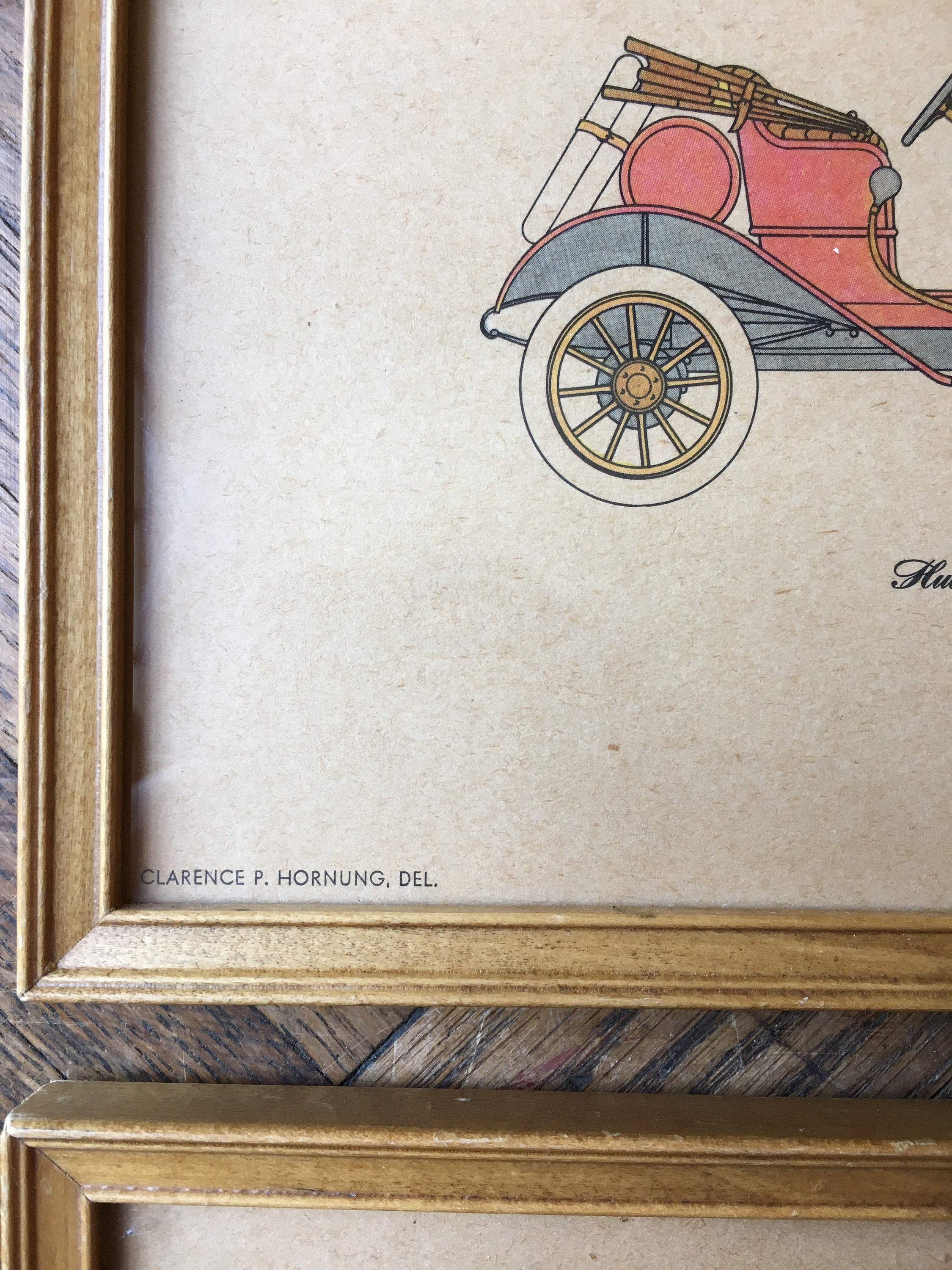 1950s Framed Automobile Prints Of Early 1900s Cars, Vintage Car Art