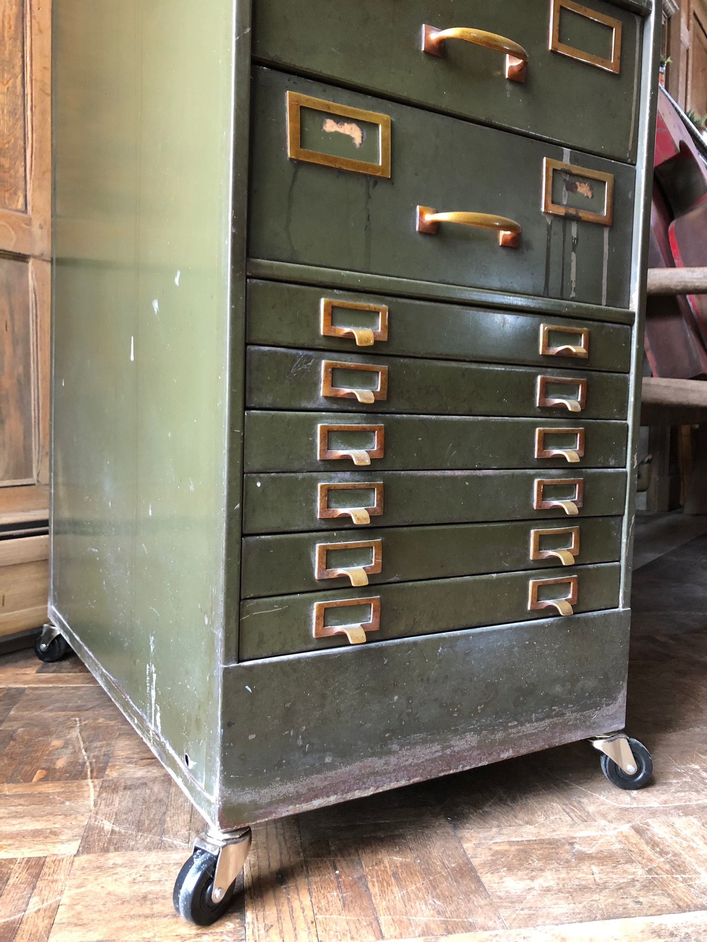 Vintage Card File, Shaw-Walker Metal Card Catalog, Rolling File Cabinet