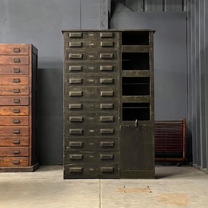 Tall Antique Parts Cabinet, Machinist Cabinet, Printers Cabinet, Large Wood Drawer Unit,  Industrial Storage, Art Storage