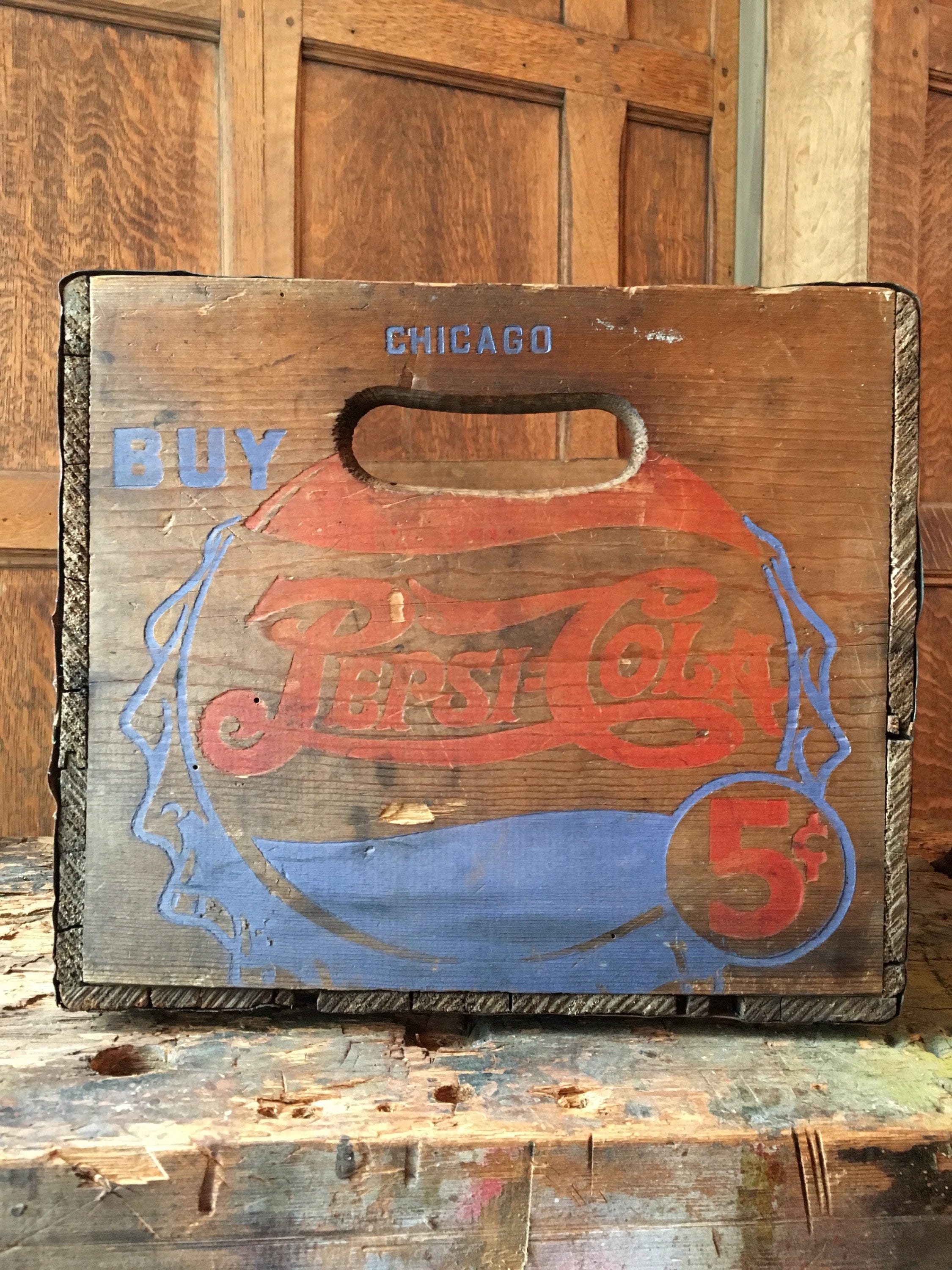 Vintage Pepsi Crate, Large Wood Double Dot Pepsi Crate, Wooden Storage