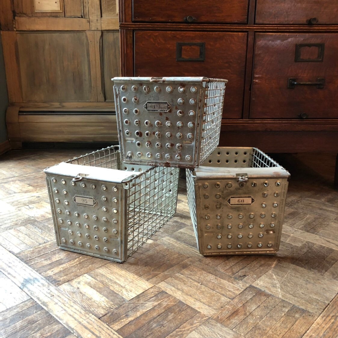 Vintage Metal Baskets Set Of 3 Gym Locker Basket Industrial