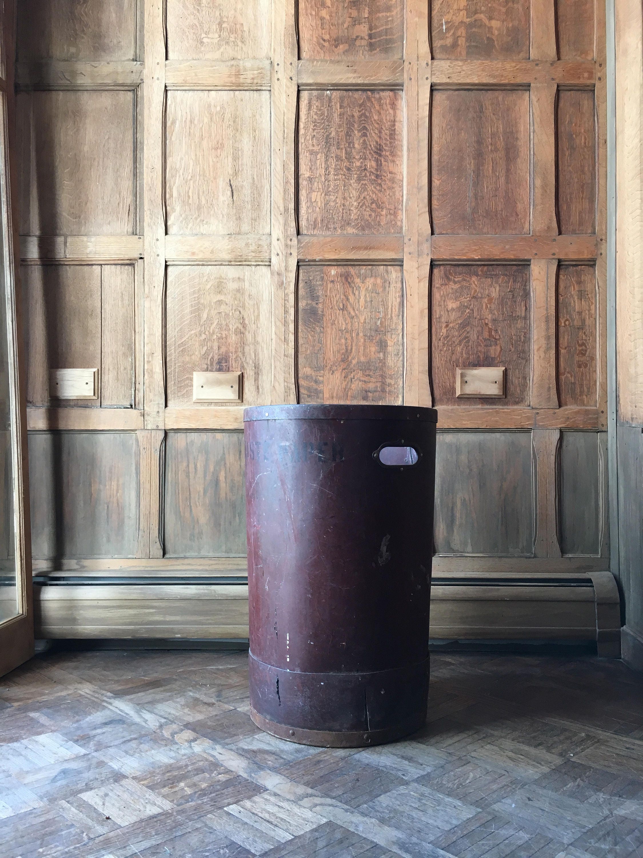 Vintage WASTE PAPER Bin, Large Bin With Handles, Industrial Storage
