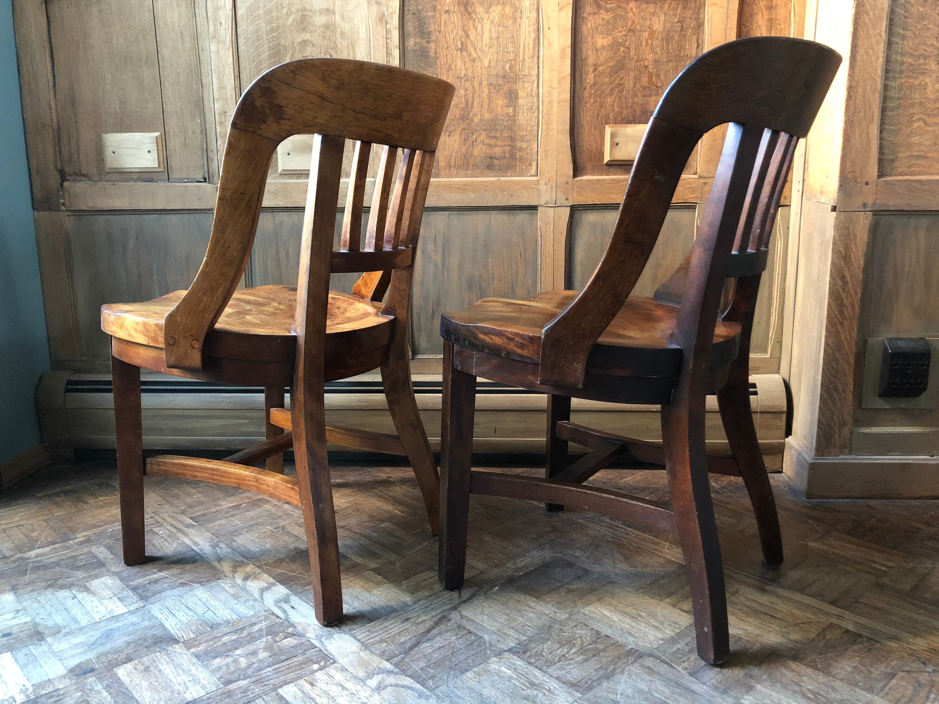 PAIR Of Antique Maple Chairs, Jury Chairs, Vintage Bankers Chair