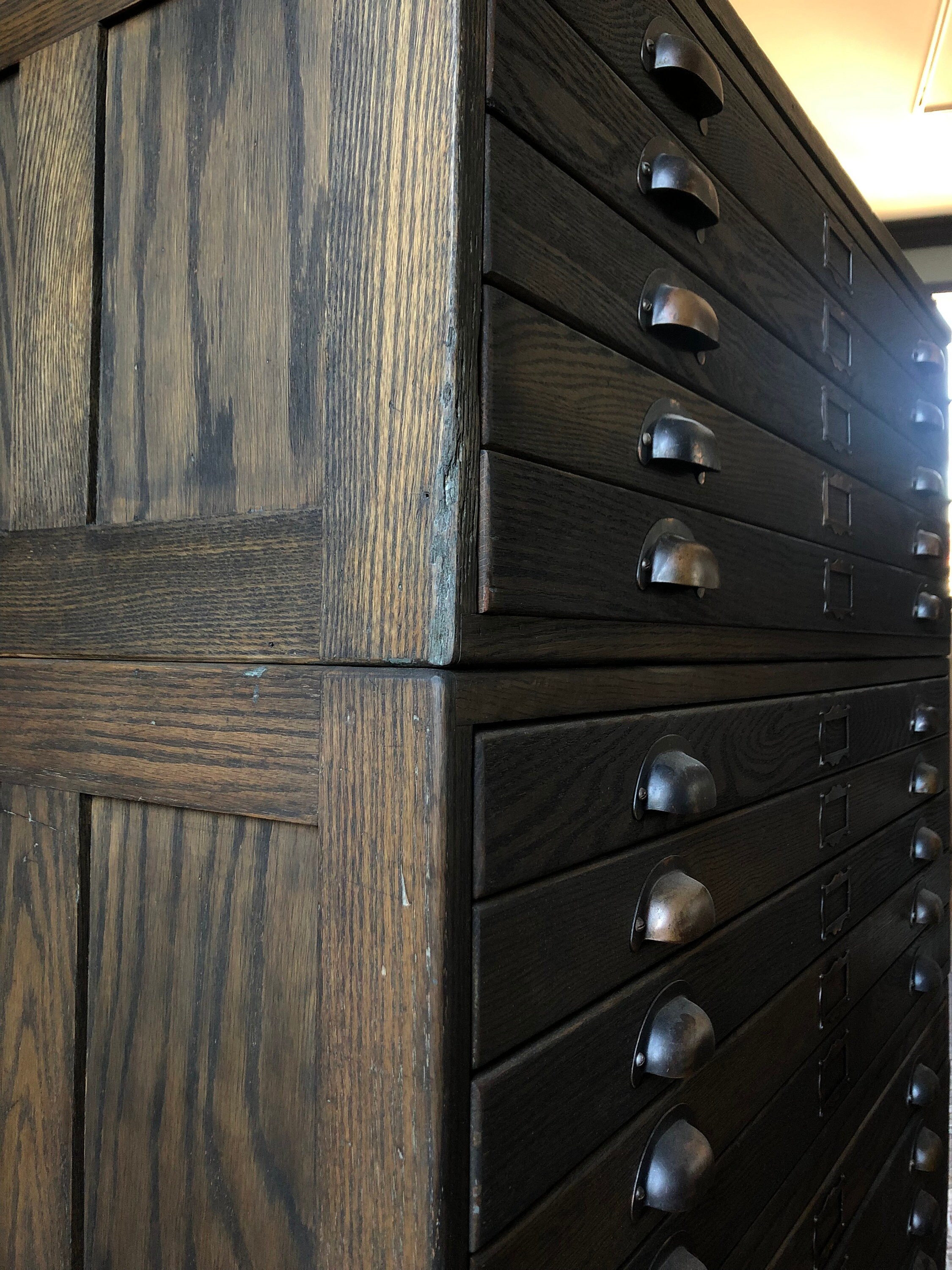 Large Antique Flat File Antique Oak Map Apothecary