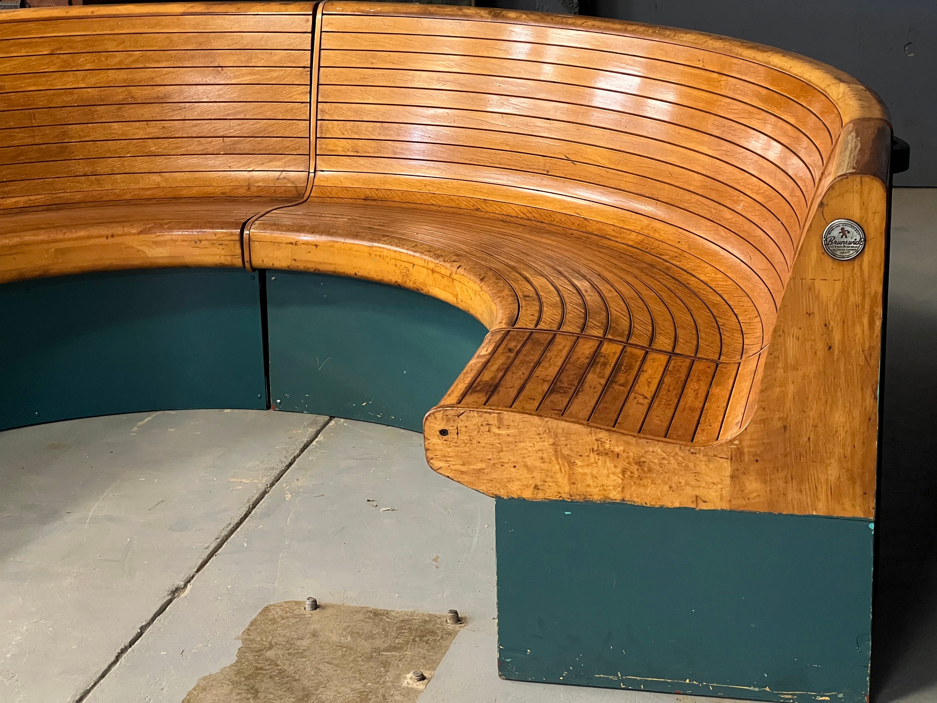Antique Brunswick Bowling Alley Bench, Large UShape Maple Bowling