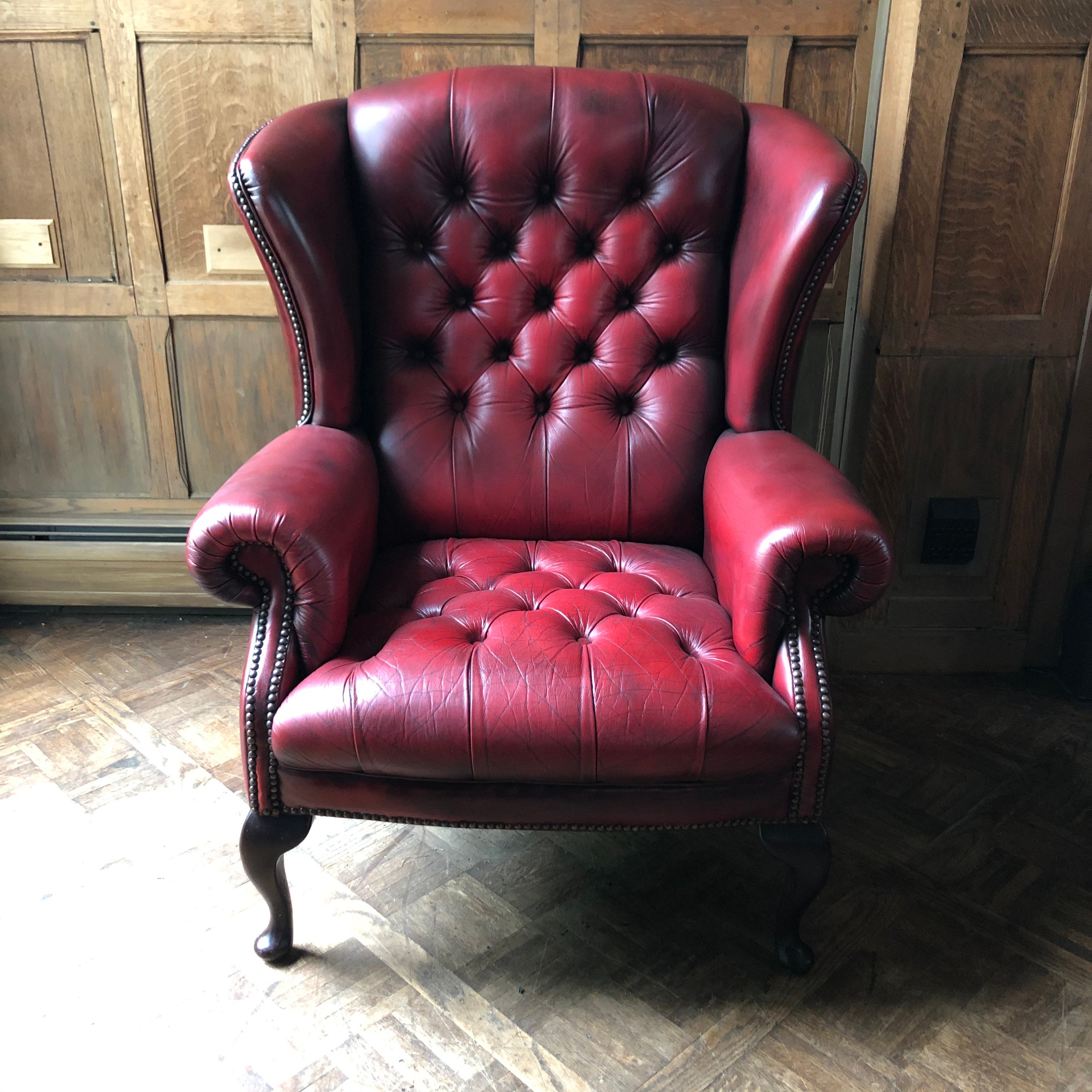 RESERVED - Vintage Leather Chair and Ottoman, Red Leather ...