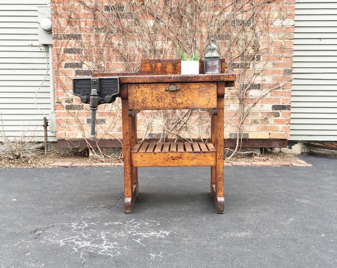 Vintage Wood Working Bench Industrial Wood Table Antique Etsy