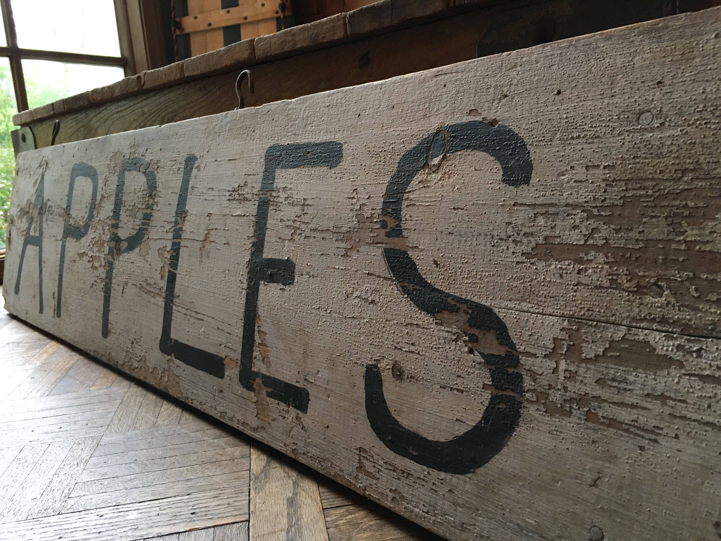 Large Antique Hand Painted Orchard Sign, Vintage Apples Sign, Hand Painted Farm Sign, Kitchen