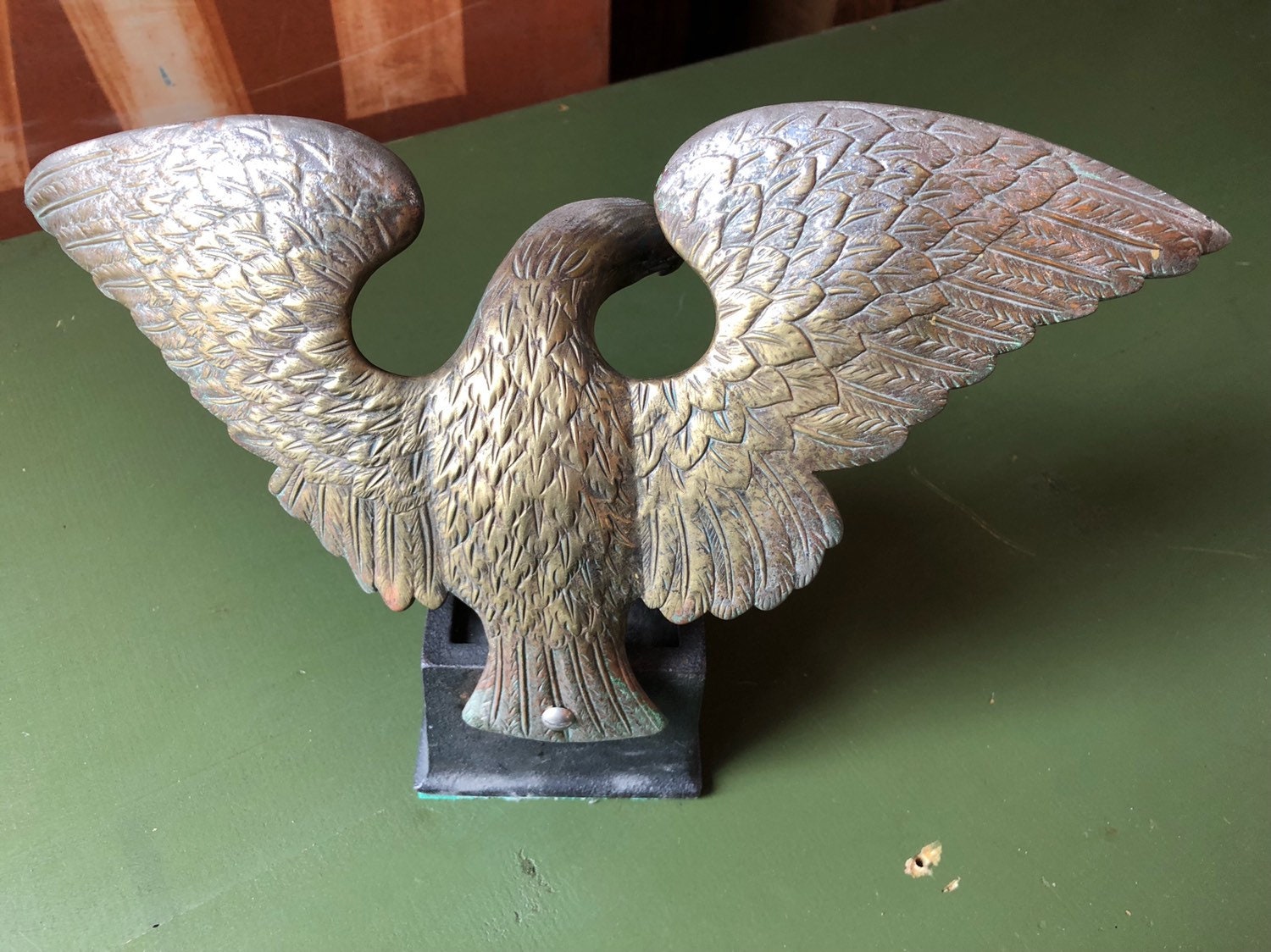 Antique Eagle Finial Statue, WWI Era Brass Eagle, American Eagle Statue
