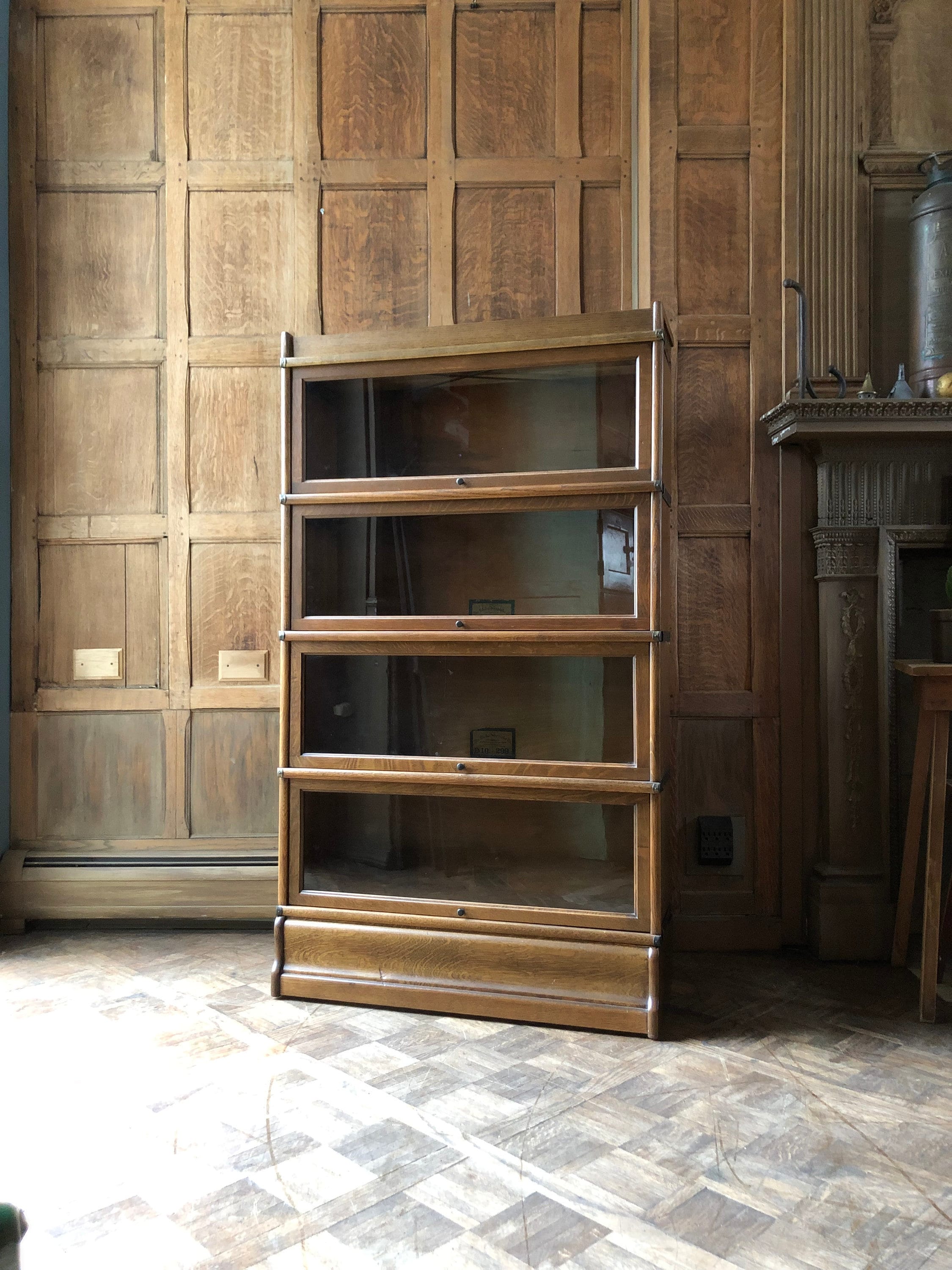 Antique Barrister Bookcase Wood Office Shelving Entryway