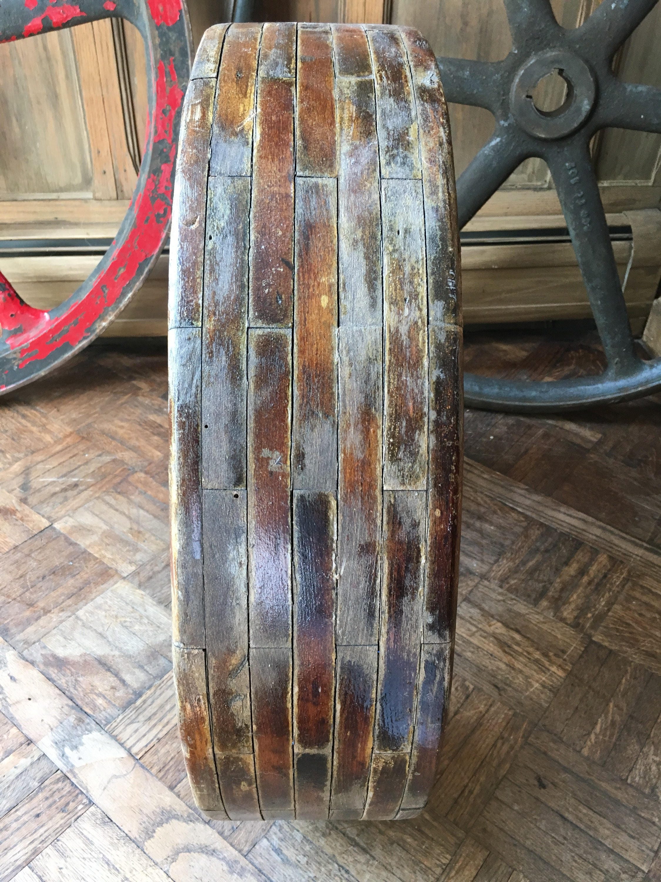 Vintage Wood Pulley, LARGE Antique Wood Pulley Wheel, Industrial Pulley