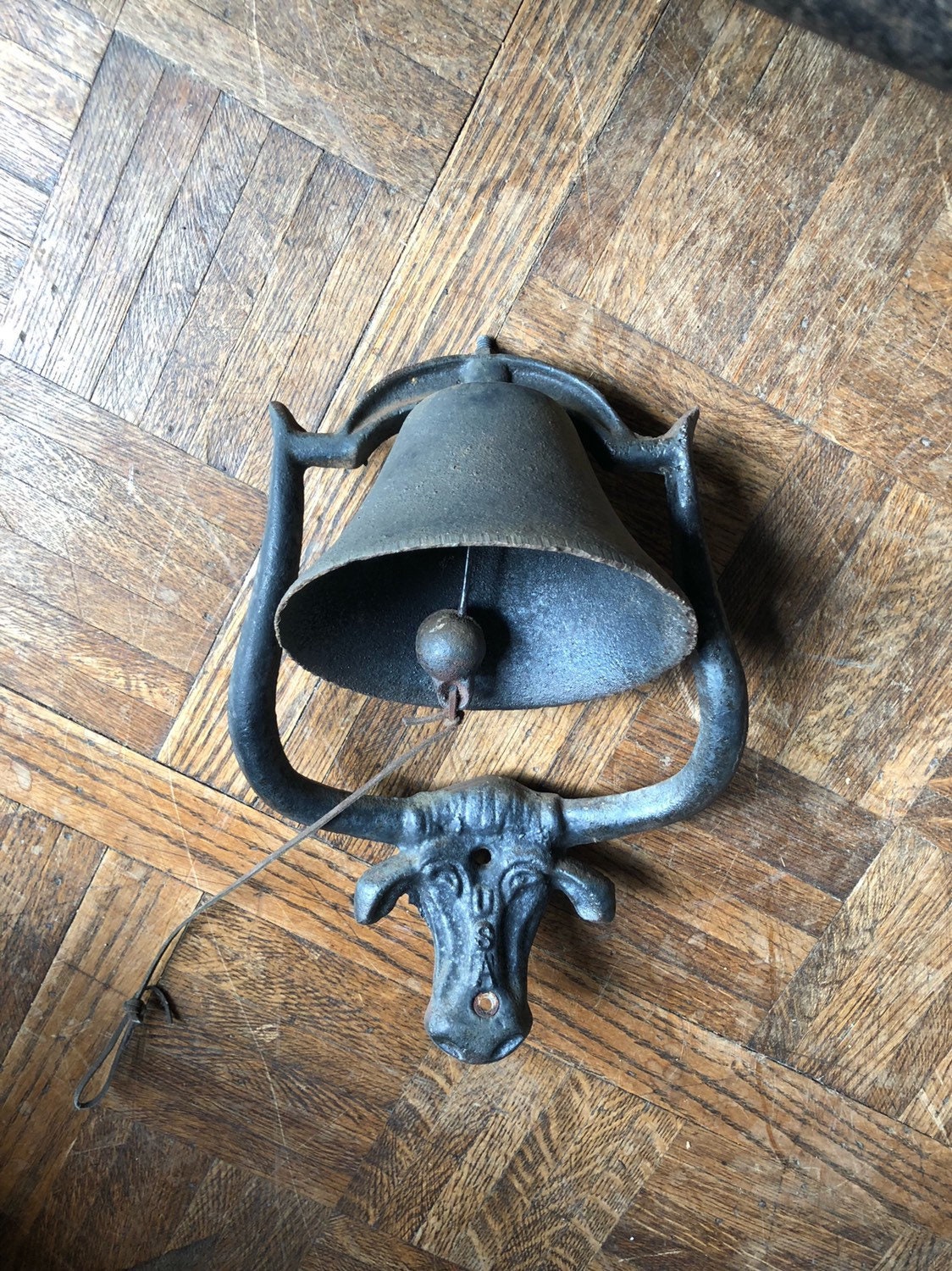 Vintage Cast Iron Dinner Bell, Cow Longhorn Steer Dinner Bell, Cast